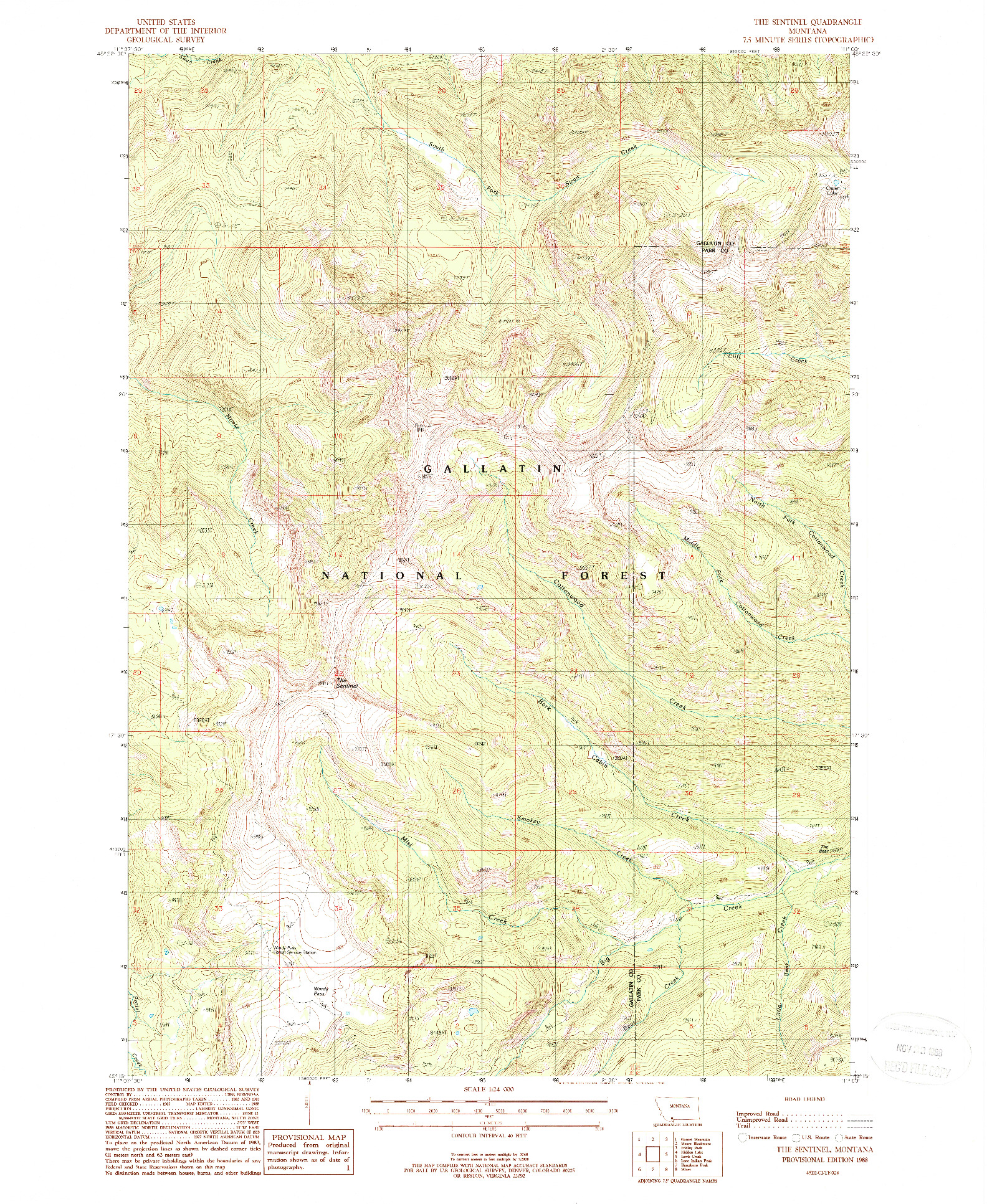 USGS 1:24000-SCALE QUADRANGLE FOR THE SENTINEL, MT 1988