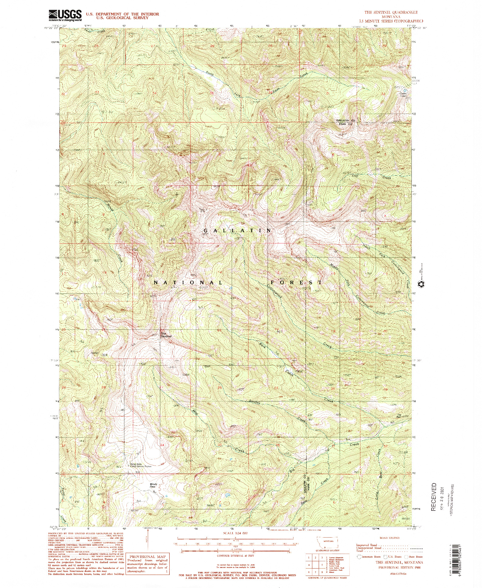 USGS 1:24000-SCALE QUADRANGLE FOR THE SENTINEL, MT 1988
