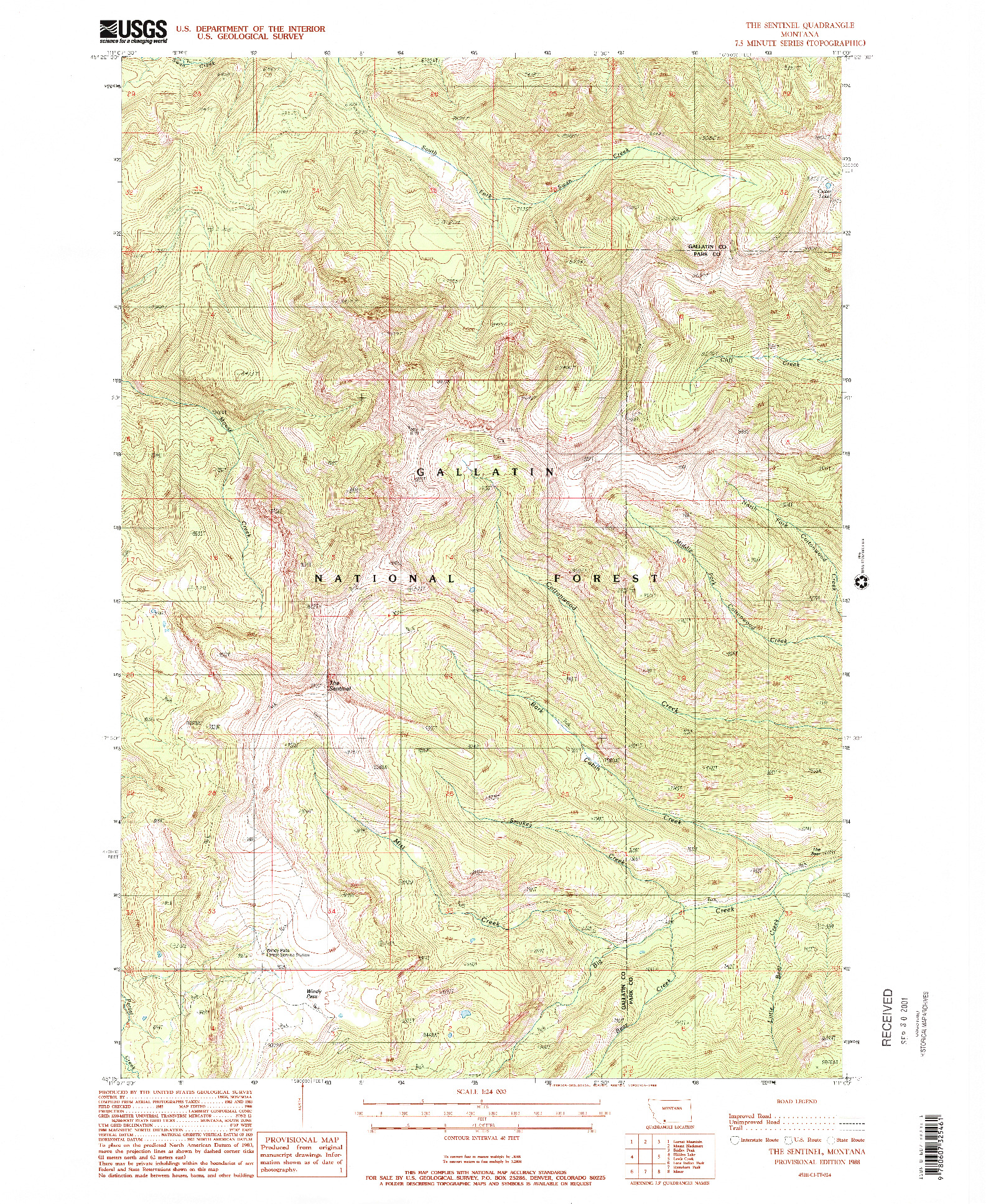 USGS 1:24000-SCALE QUADRANGLE FOR THE SENTINEL, MT 1988