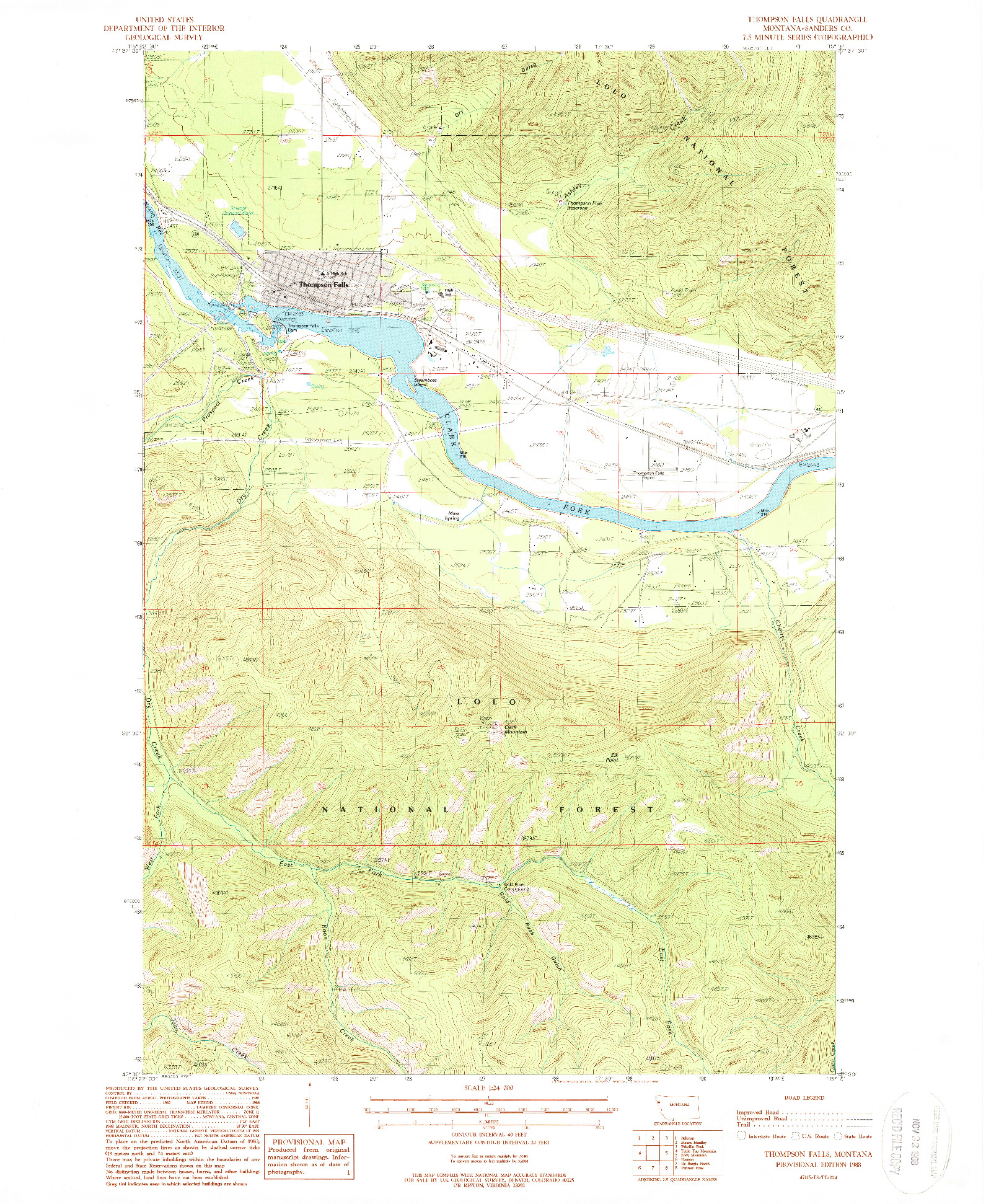 USGS 1:24000-SCALE QUADRANGLE FOR THOMPSON FALLS, MT 1988