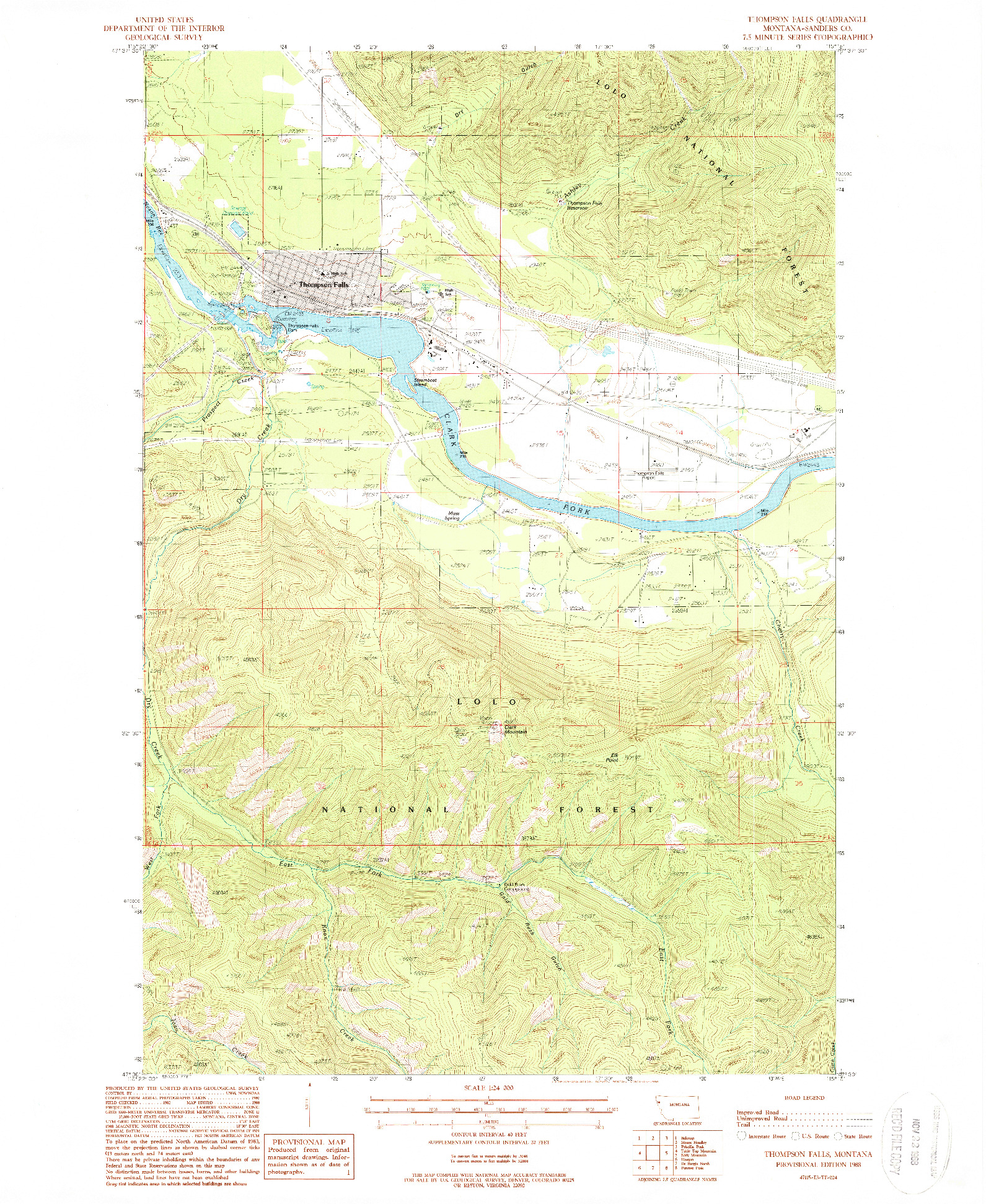 USGS 1:24000-SCALE QUADRANGLE FOR THOMPSON FALLS, MT 1988