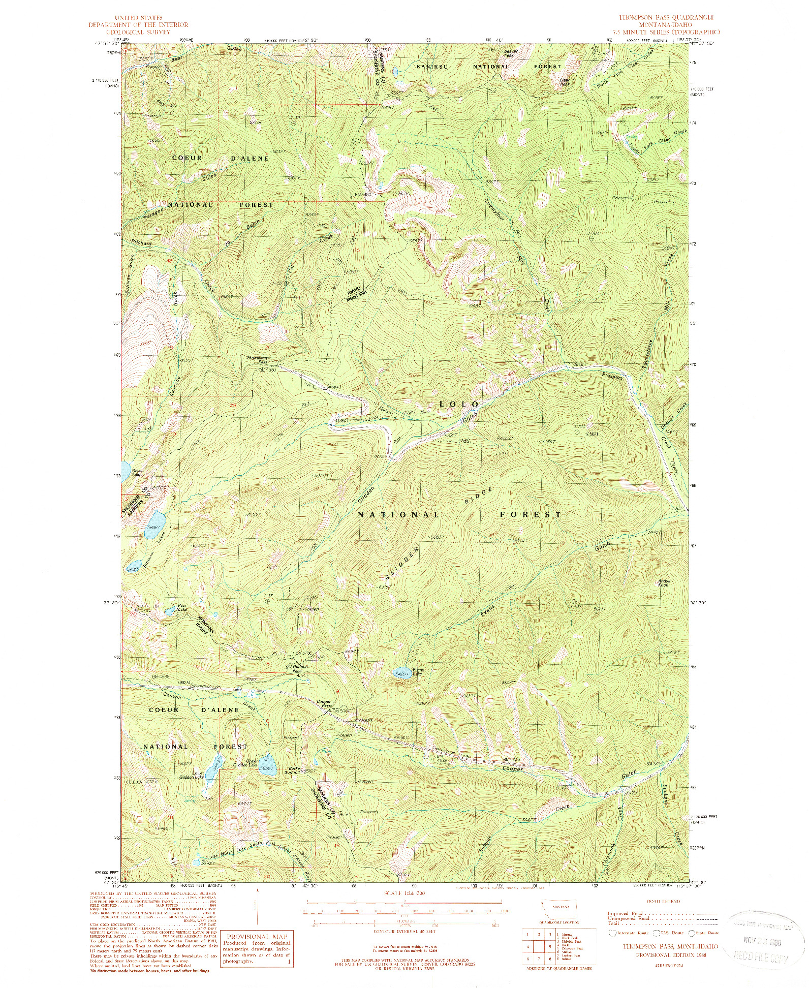 USGS 1:24000-SCALE QUADRANGLE FOR THOMPSON PASS, MT 1988