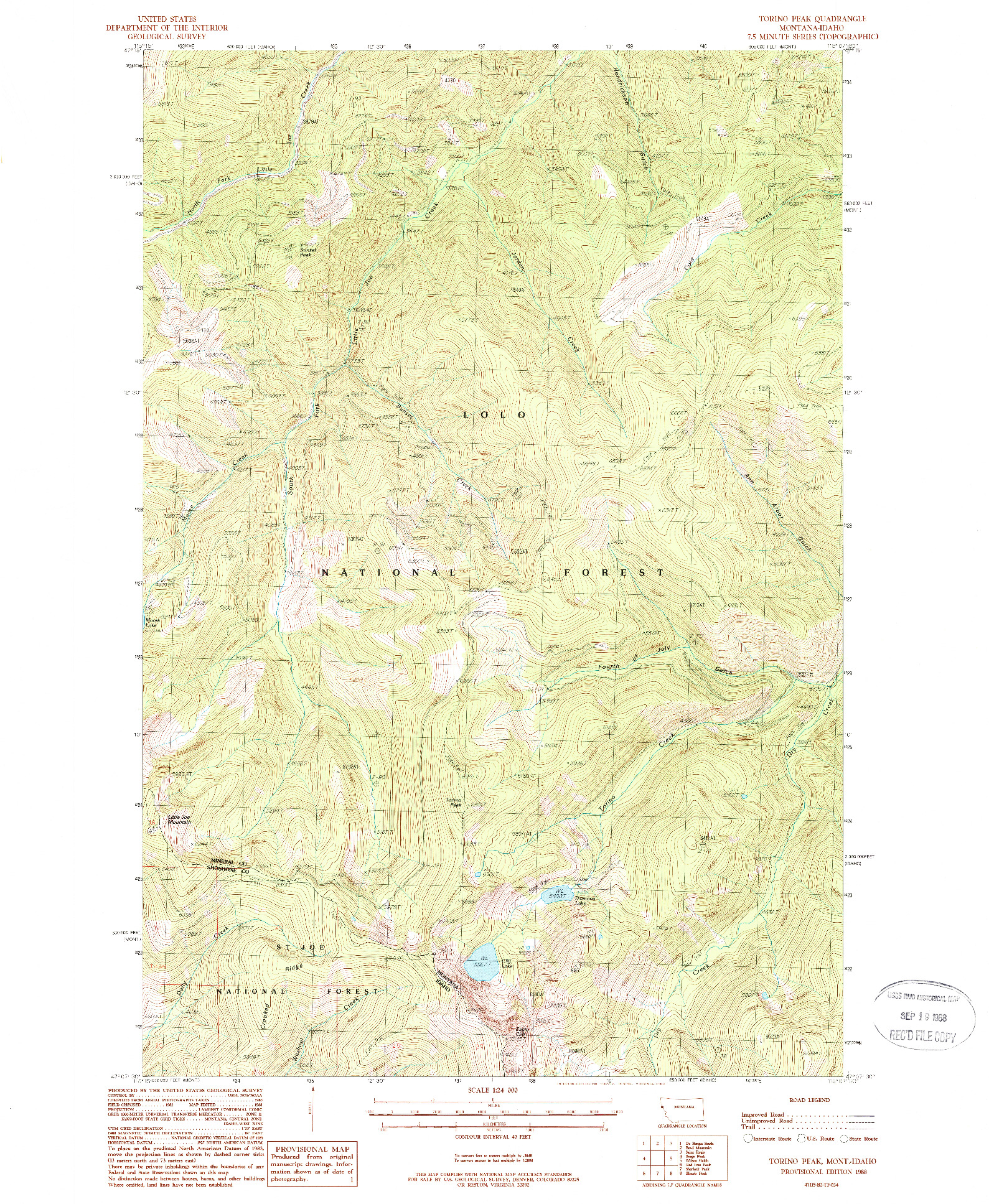 USGS 1:24000-SCALE QUADRANGLE FOR TORINO PEAK, MT 1988