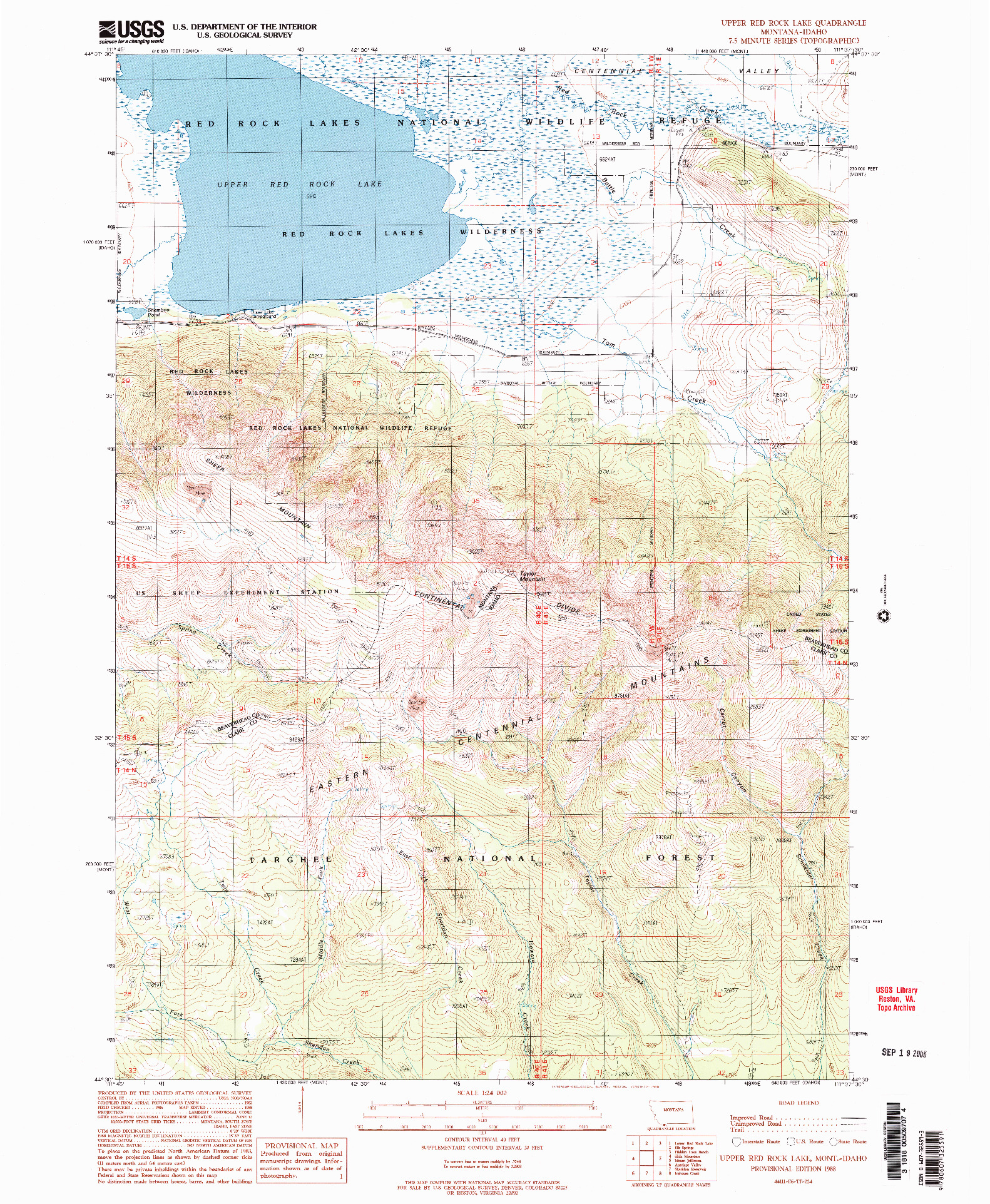 USGS 1:24000-SCALE QUADRANGLE FOR UPPER RED ROCK LAKE, MT 1988