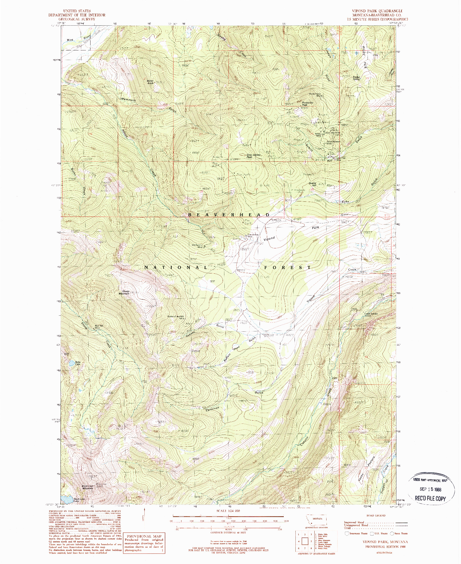 USGS 1:24000-SCALE QUADRANGLE FOR VIPOND PARK, MT 1988