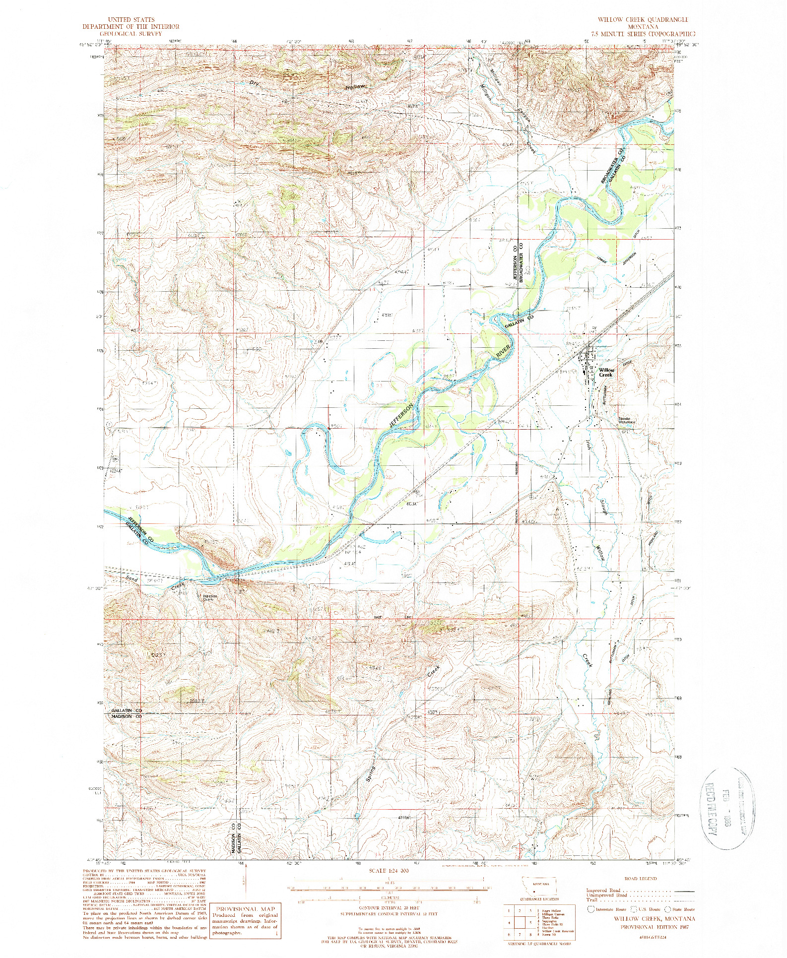 USGS 1:24000-SCALE QUADRANGLE FOR WILLOW CREEK, MT 1987