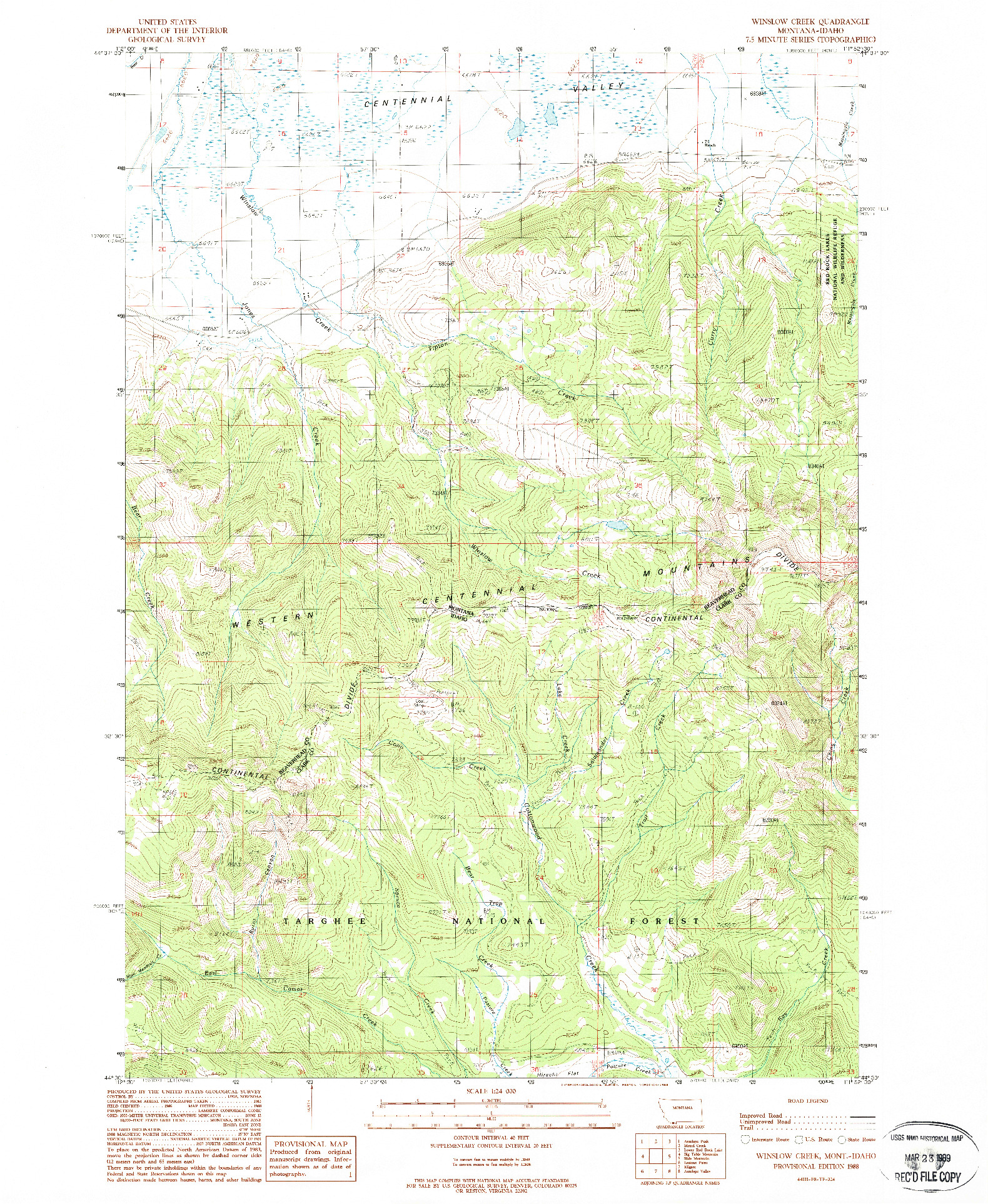 USGS 1:24000-SCALE QUADRANGLE FOR WINSLOW CREEK, MT 1988