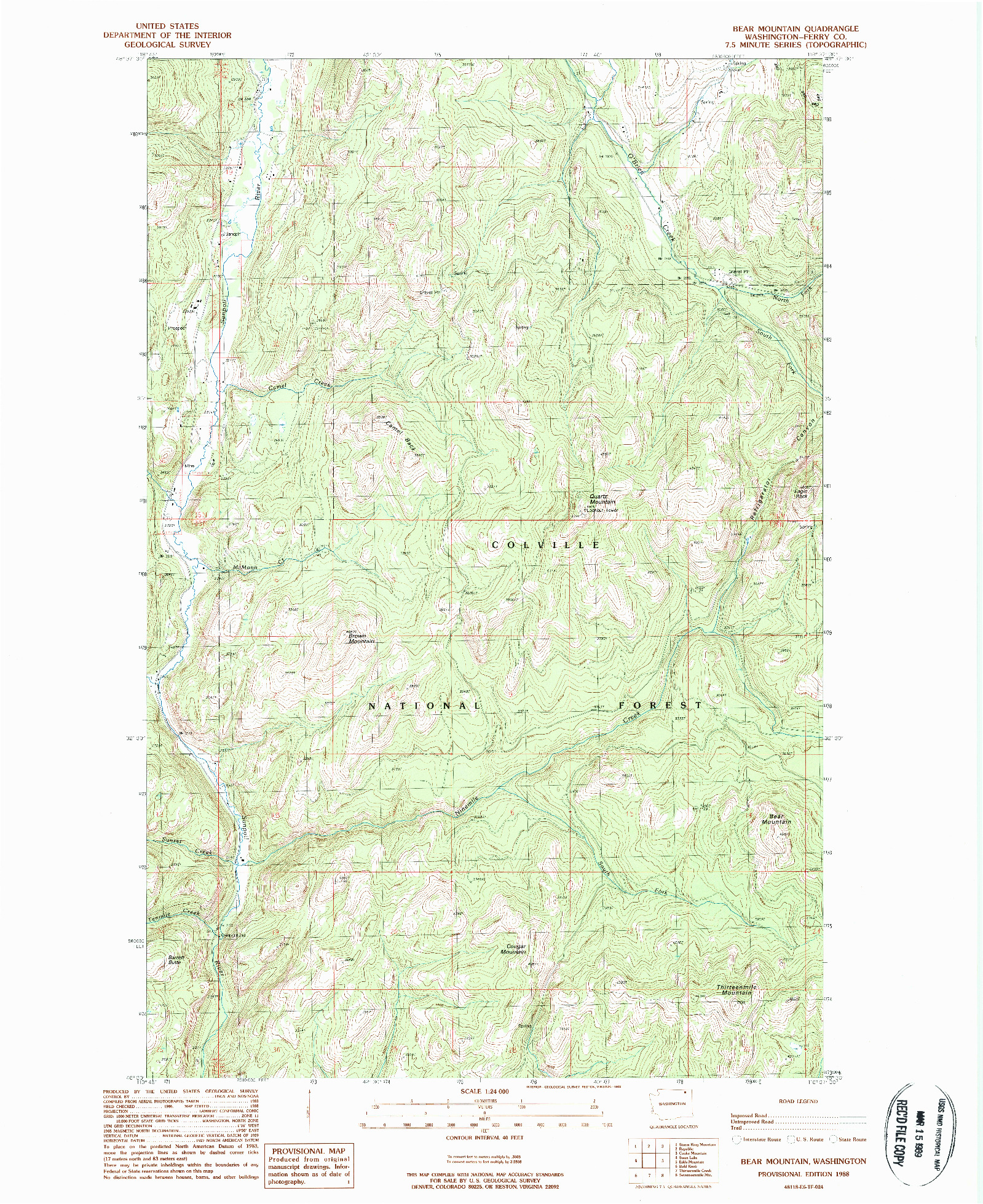 USGS 1:24000-SCALE QUADRANGLE FOR BEAR MOUNTAIN, WA 1988