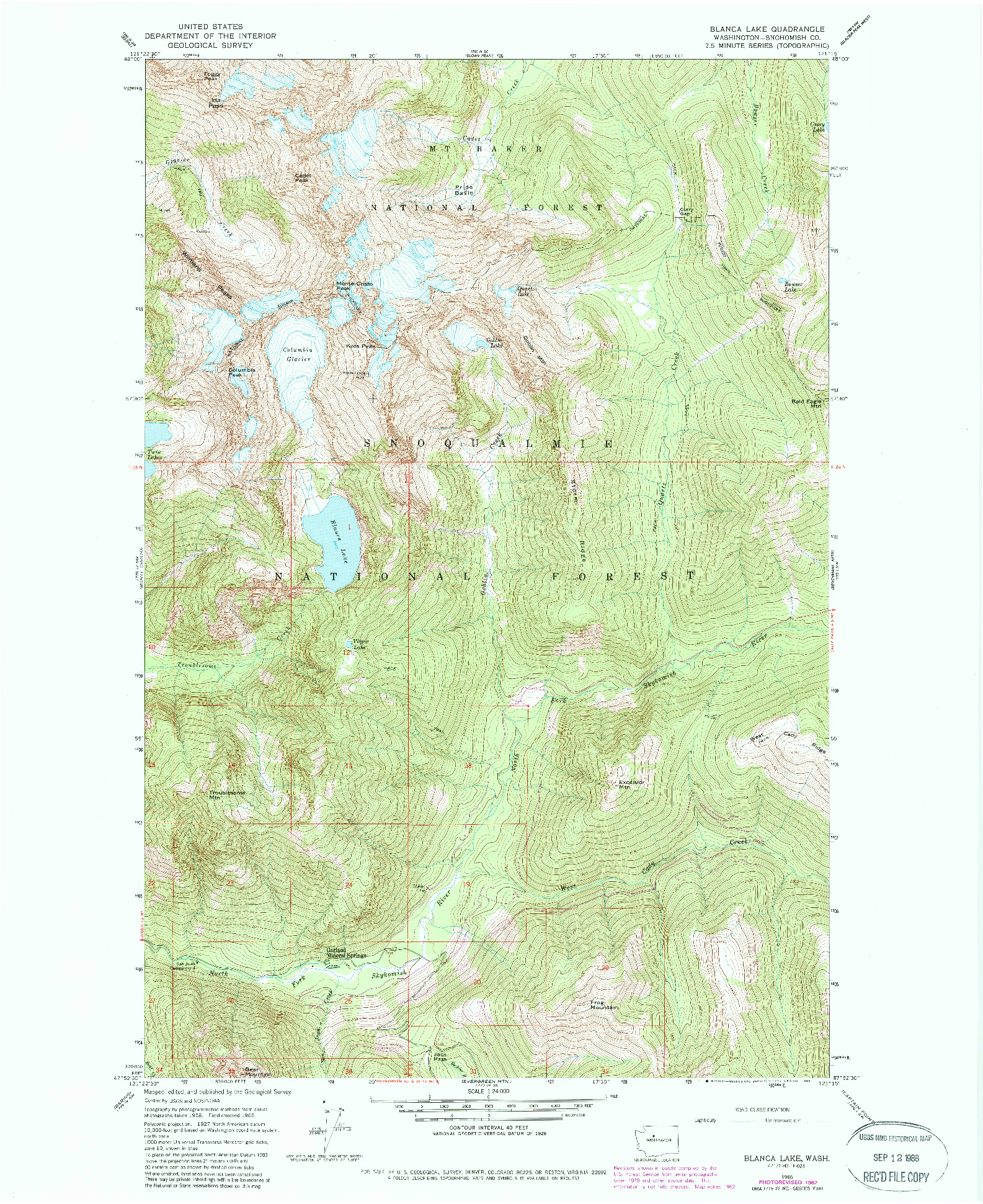 USGS 1:24000-SCALE QUADRANGLE FOR BLANCA LAKE, WA 1965