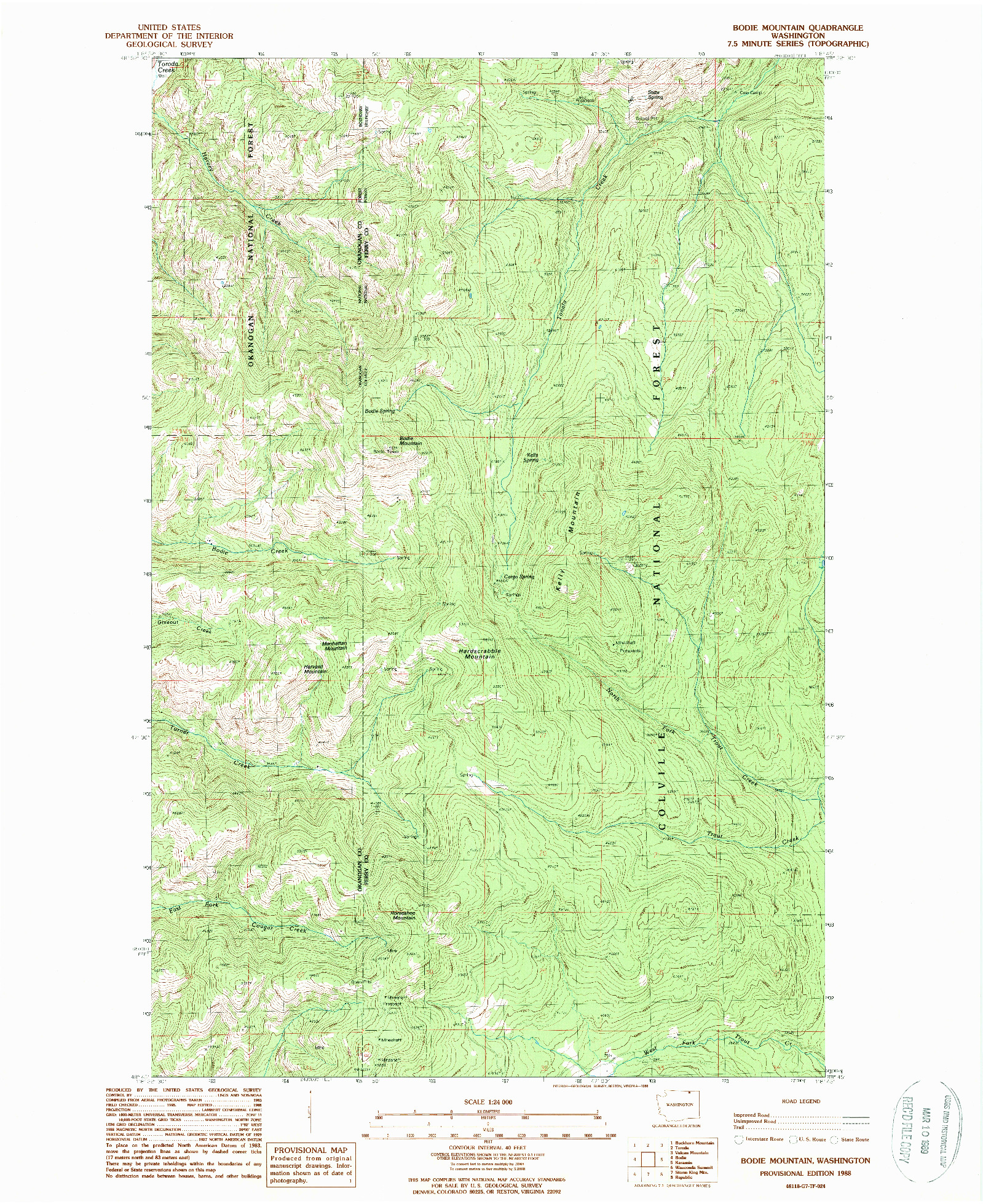 USGS 1:24000-SCALE QUADRANGLE FOR BODIE MOUNTAIN, WA 1988