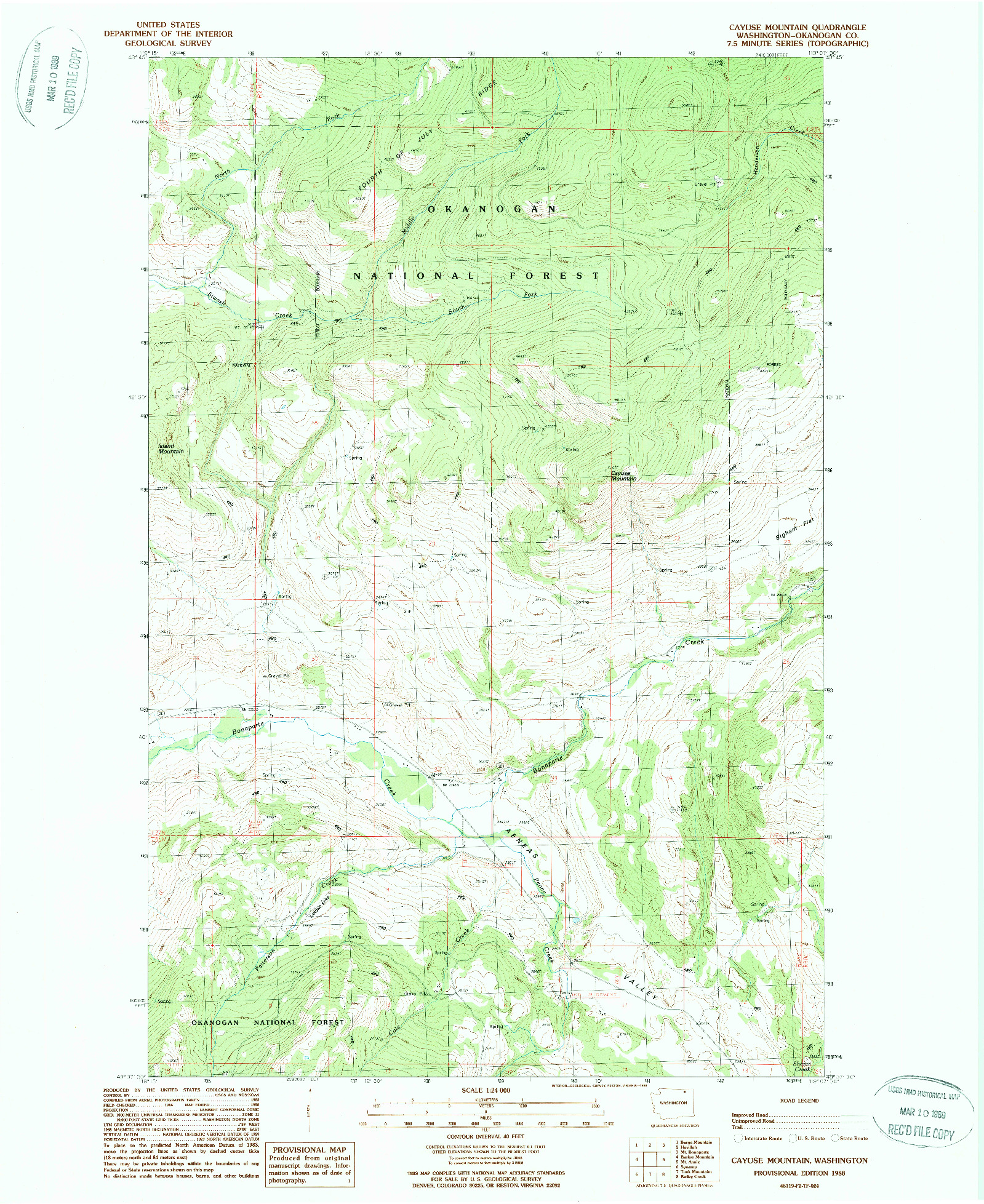 USGS 1:24000-SCALE QUADRANGLE FOR CAYUSE MOUNTAIN, WA 1988