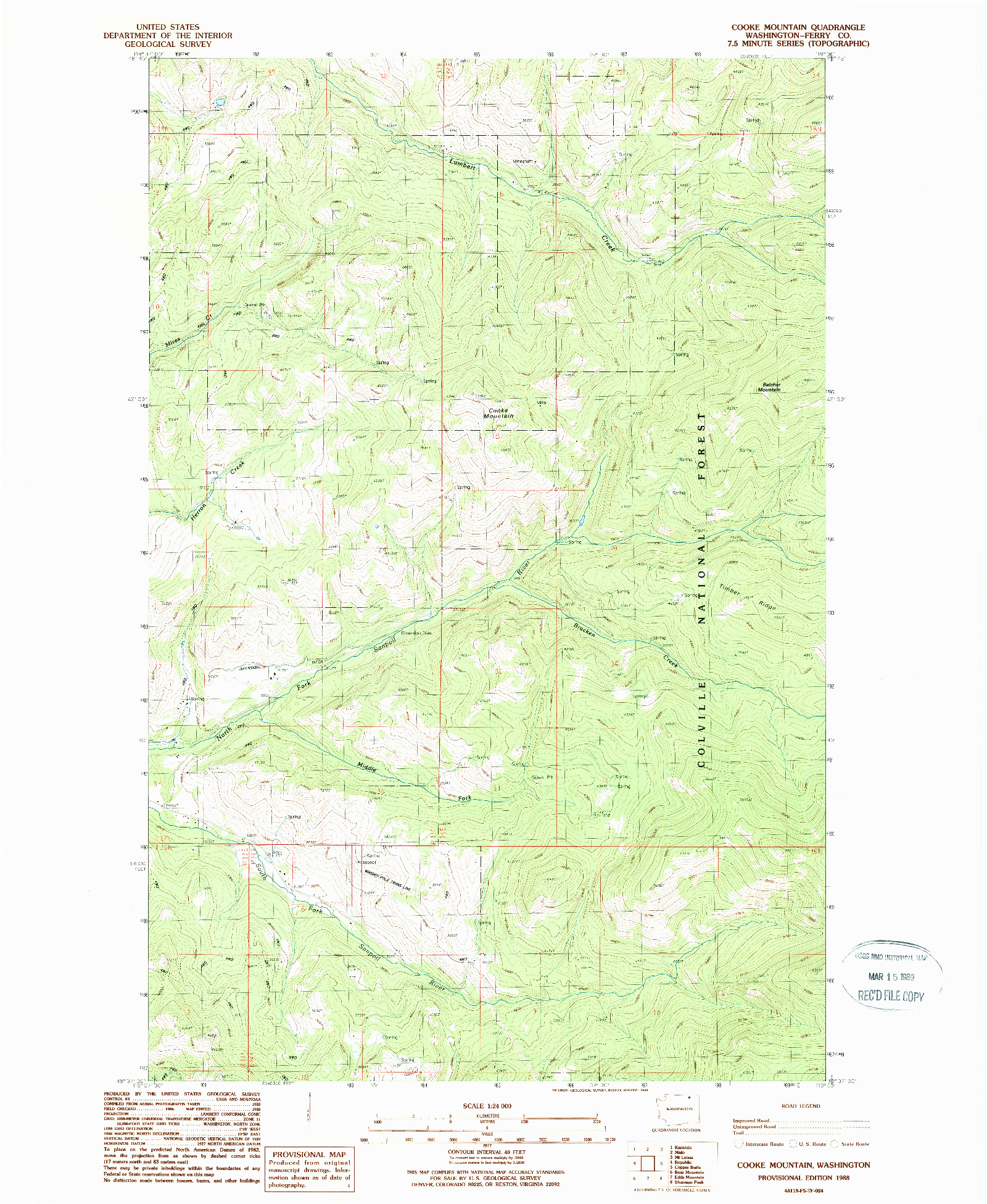 USGS 1:24000-SCALE QUADRANGLE FOR COOKE MOUNTAIN, WA 1988