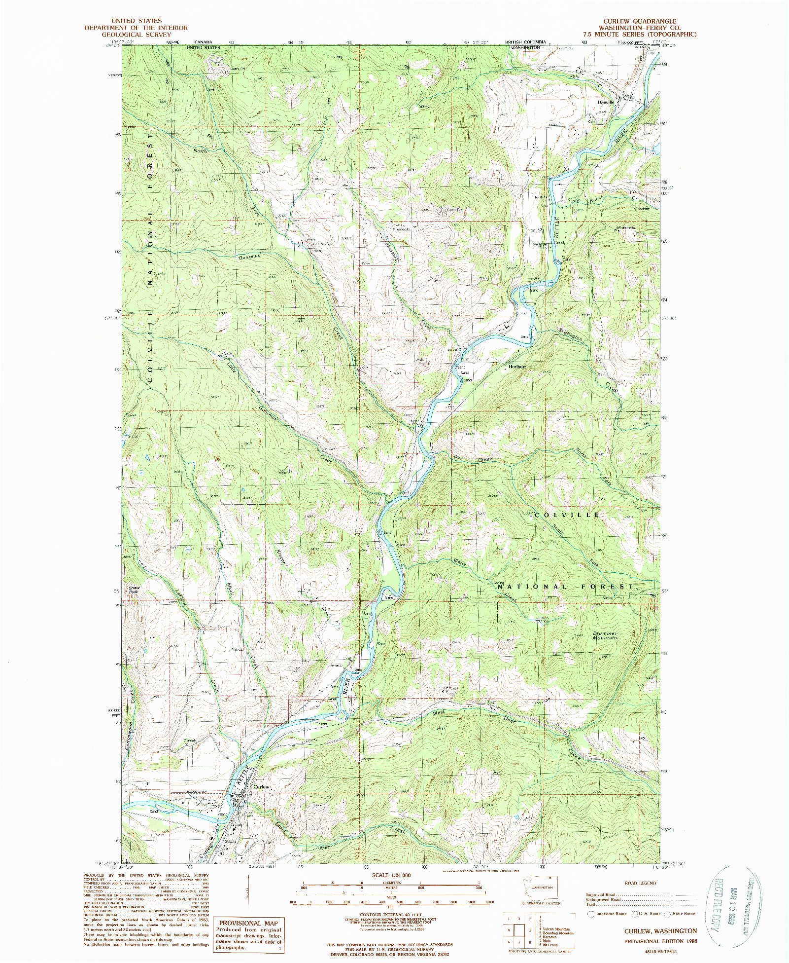 USGS 1:24000-SCALE QUADRANGLE FOR CURLEW, WA 1988