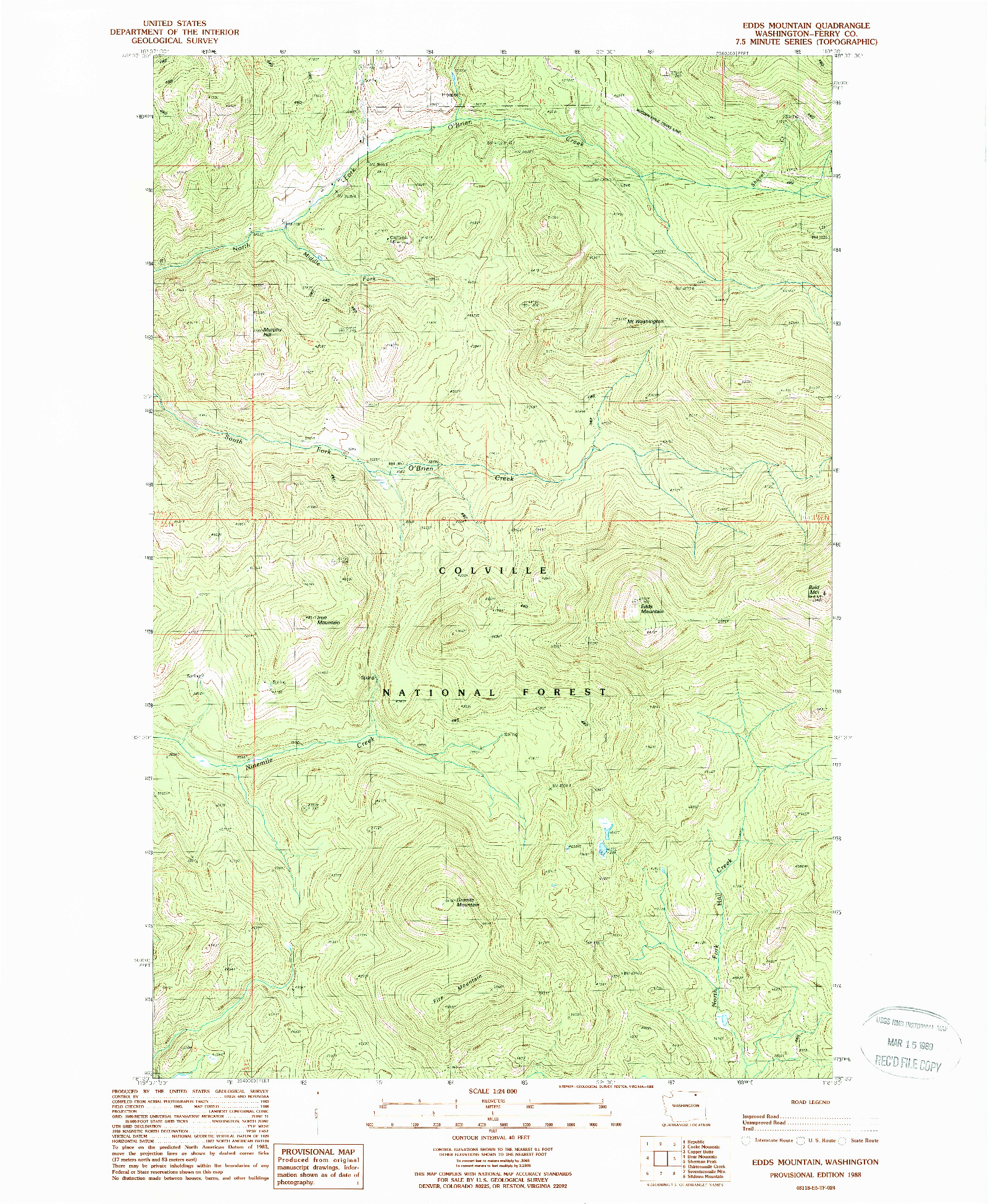 USGS 1:24000-SCALE QUADRANGLE FOR EDDS MOUNTAIN, WA 1988