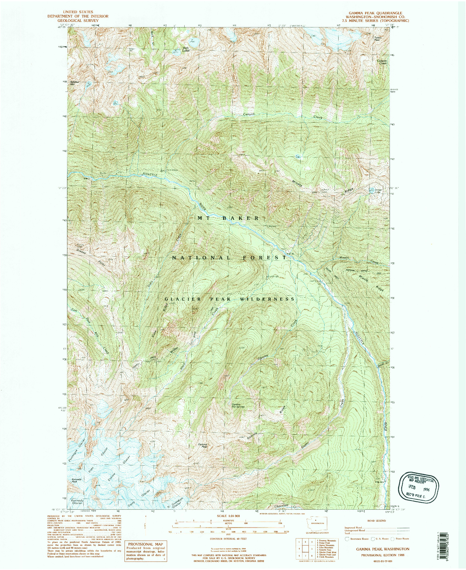 USGS 1:24000-SCALE QUADRANGLE FOR GAMMA PEAK, WA 1988