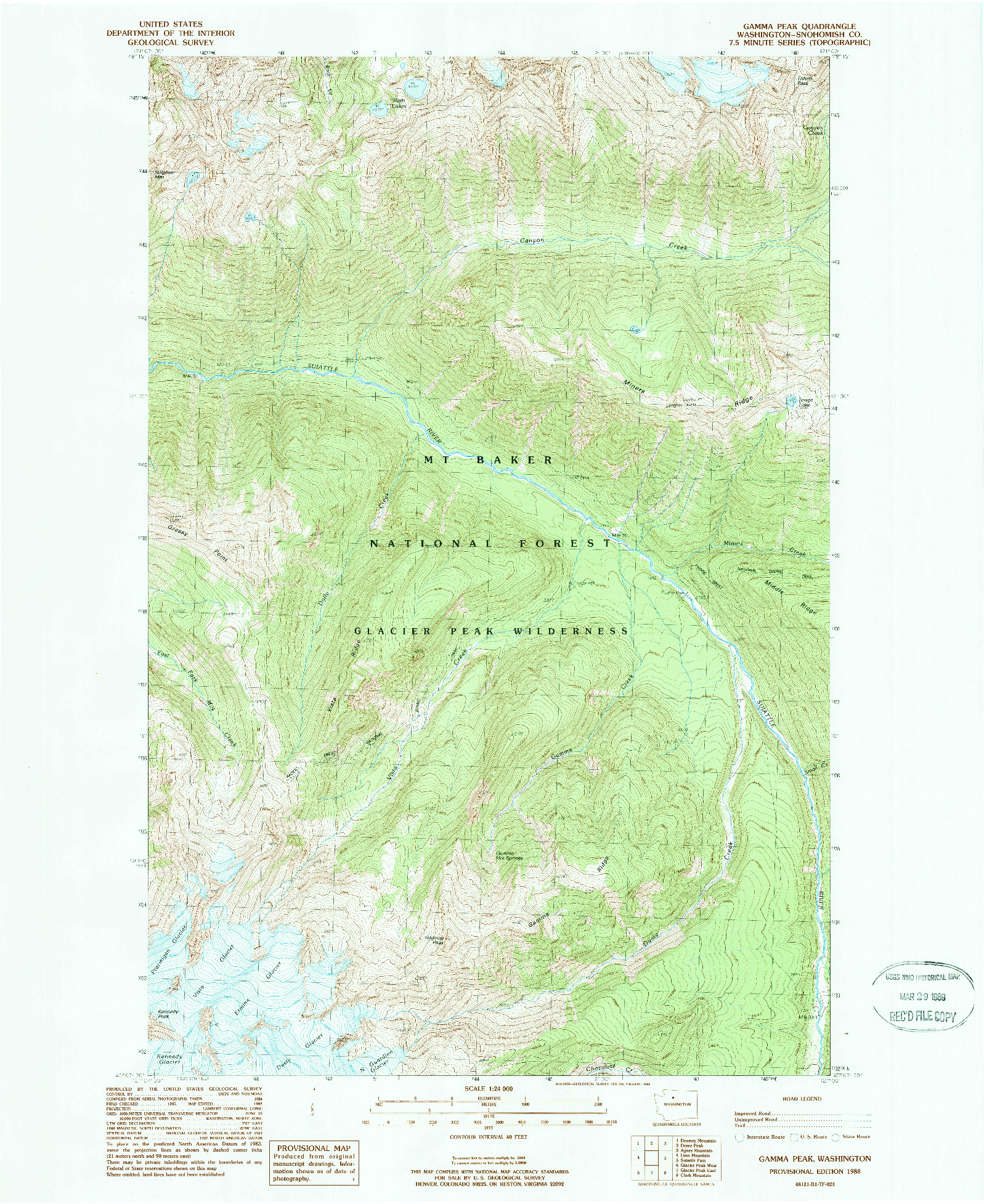 USGS 1:24000-SCALE QUADRANGLE FOR GAMMA PEAK, WA 1988