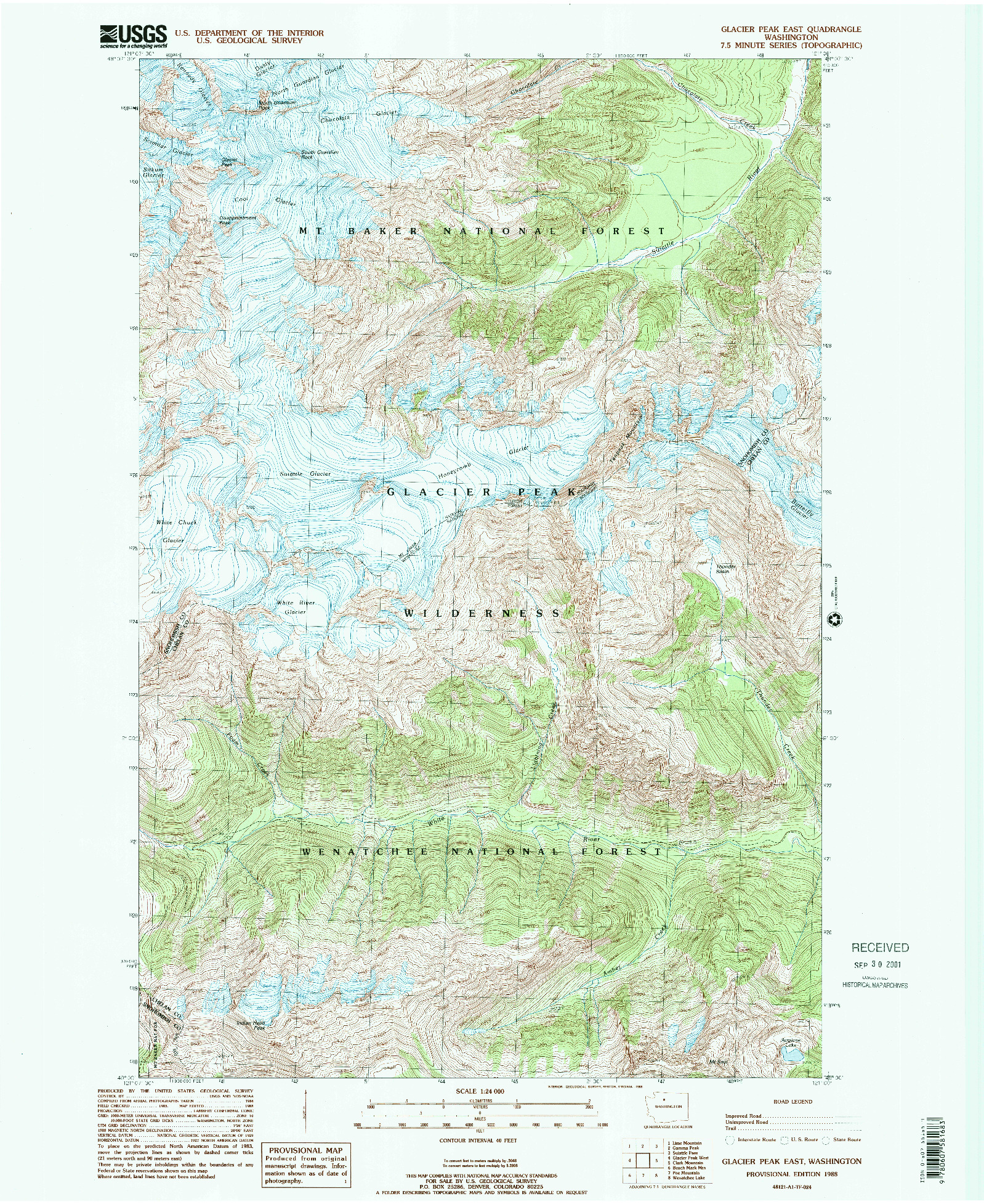 USGS 1:24000-SCALE QUADRANGLE FOR GLACIER PEAK EAST, WA 1988