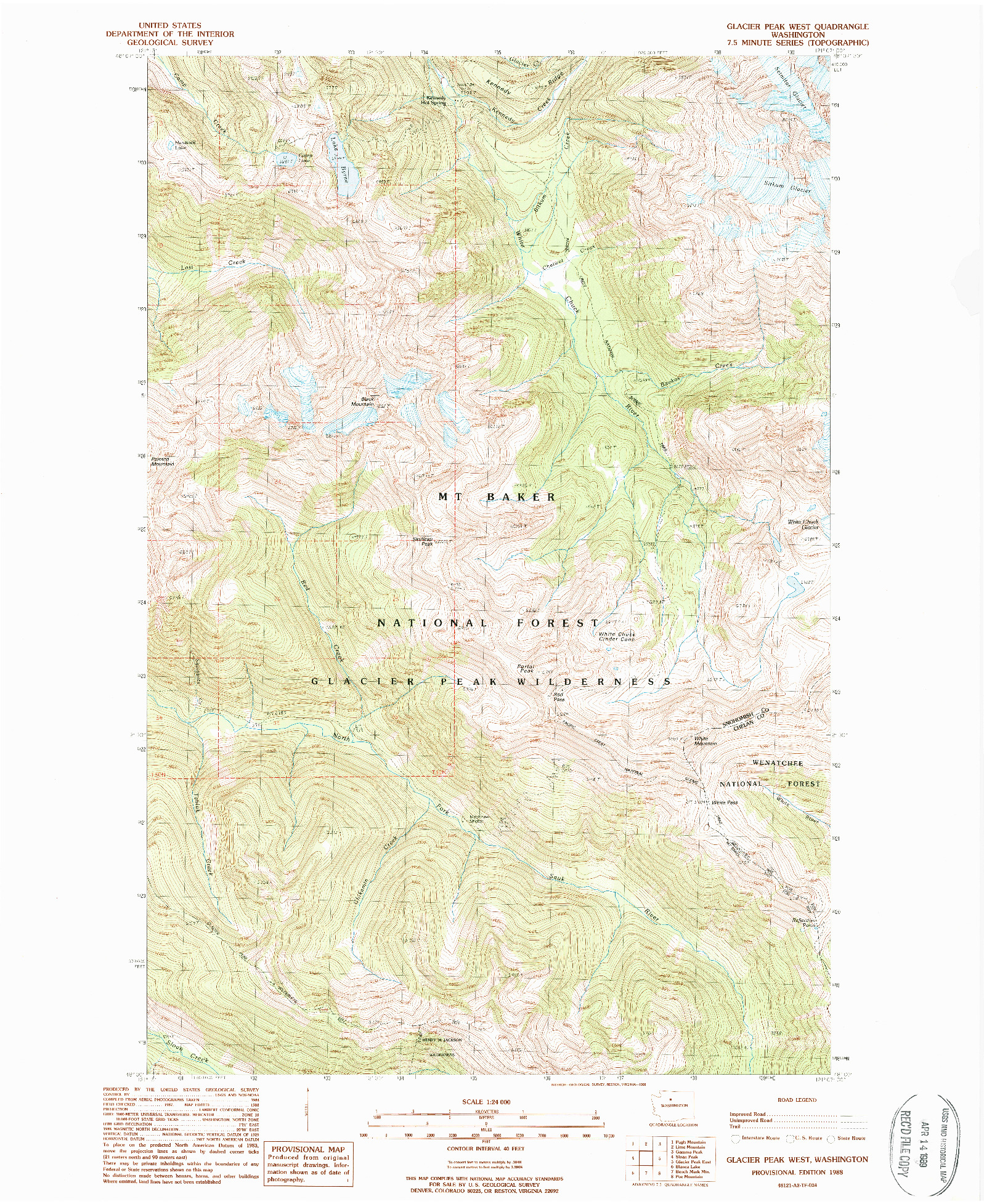 USGS 1:24000-SCALE QUADRANGLE FOR GLACIER PEAK WEST, WA 1988