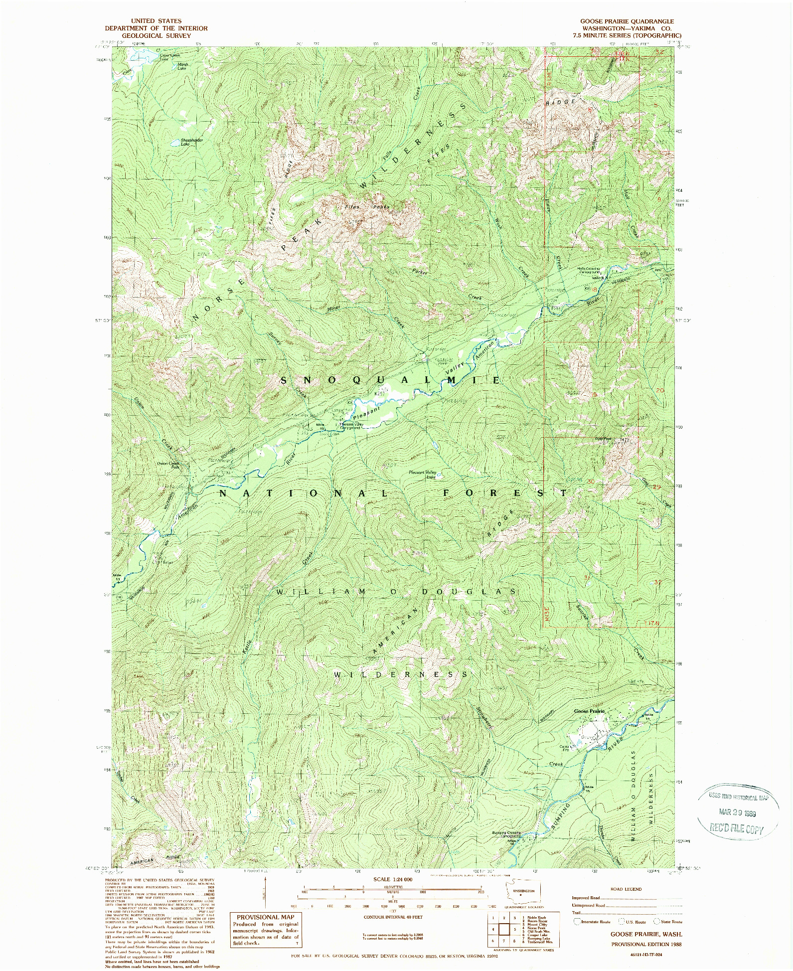 USGS 1:24000-SCALE QUADRANGLE FOR GOOSE PRAIRIE, WA 1988