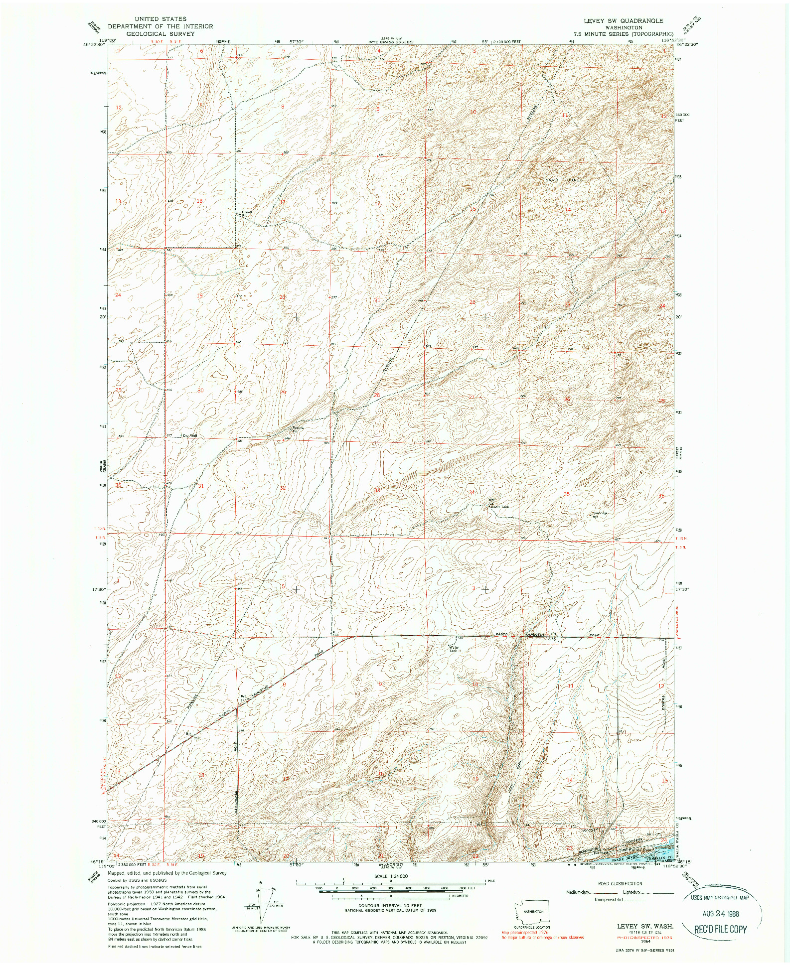 USGS 1:24000-SCALE QUADRANGLE FOR LEVEY SW, WA 1964