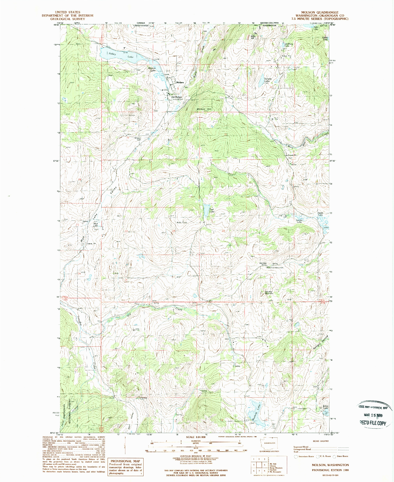 USGS 1:24000-SCALE QUADRANGLE FOR MOLSON, WA 1988