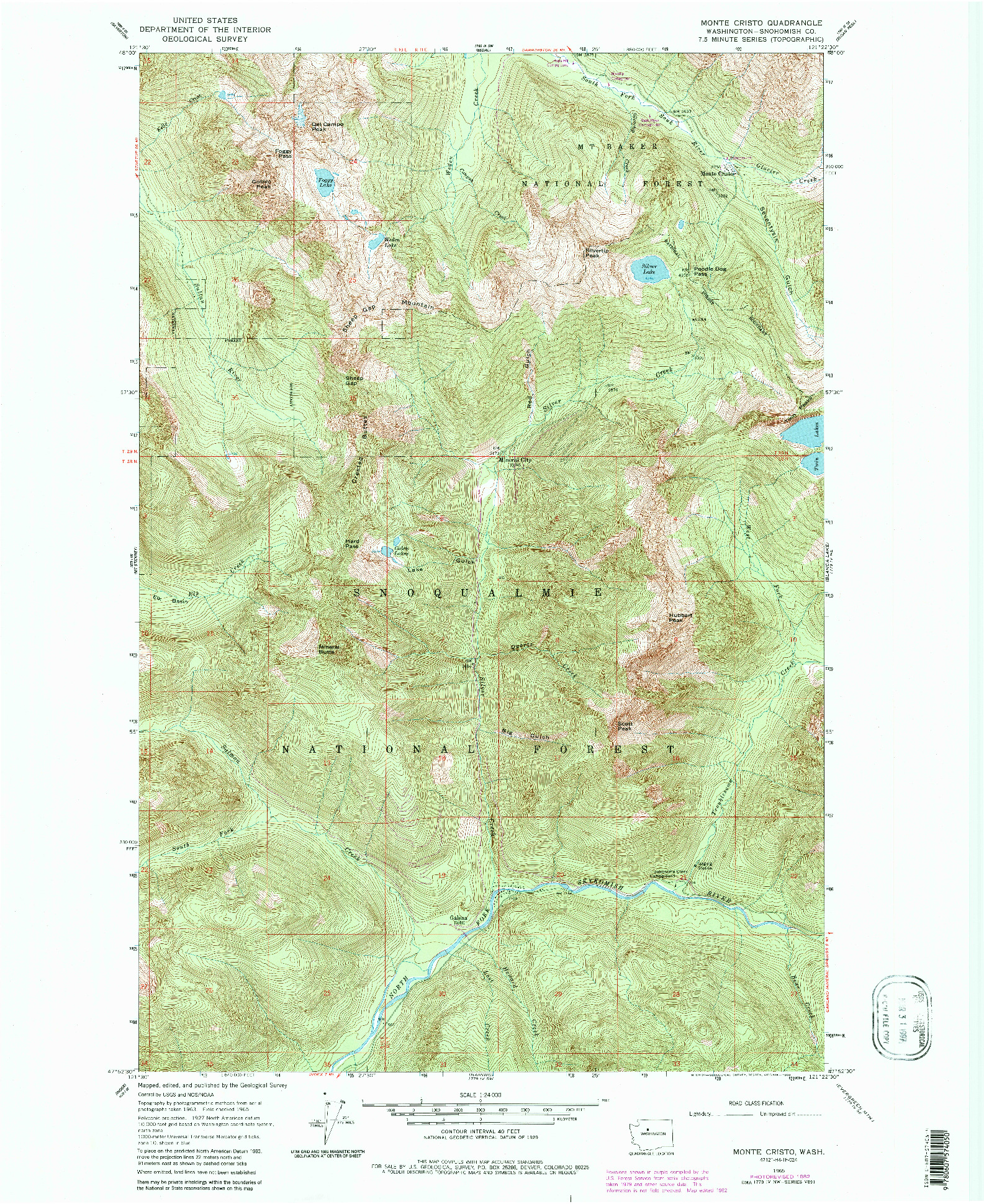 USGS 1:24000-SCALE QUADRANGLE FOR MONTE CRISTO, WA 1965