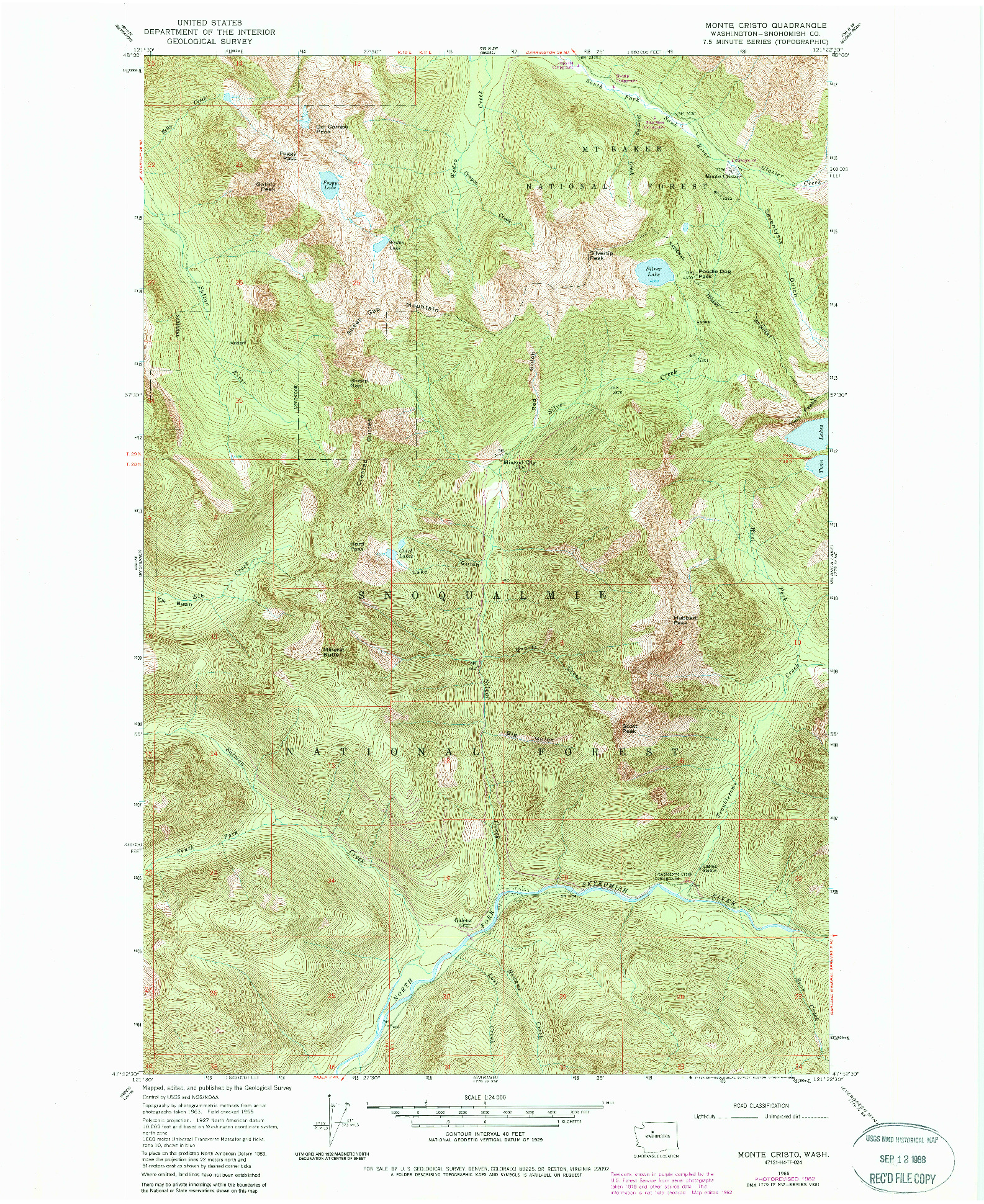 USGS 1:24000-SCALE QUADRANGLE FOR MONTE CRISTO, WA 1965