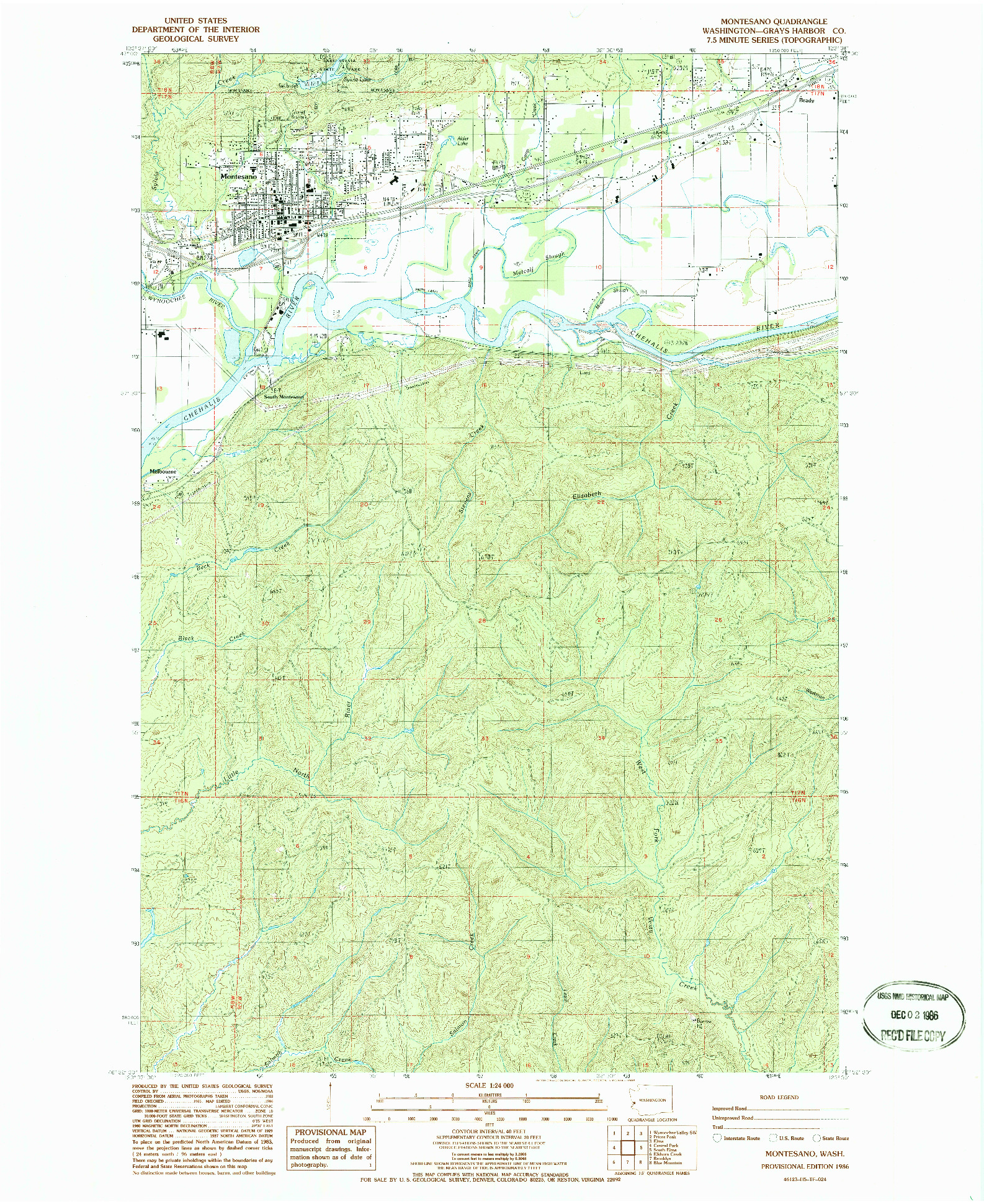 USGS 1:24000-SCALE QUADRANGLE FOR MONTESANO, WA 1965