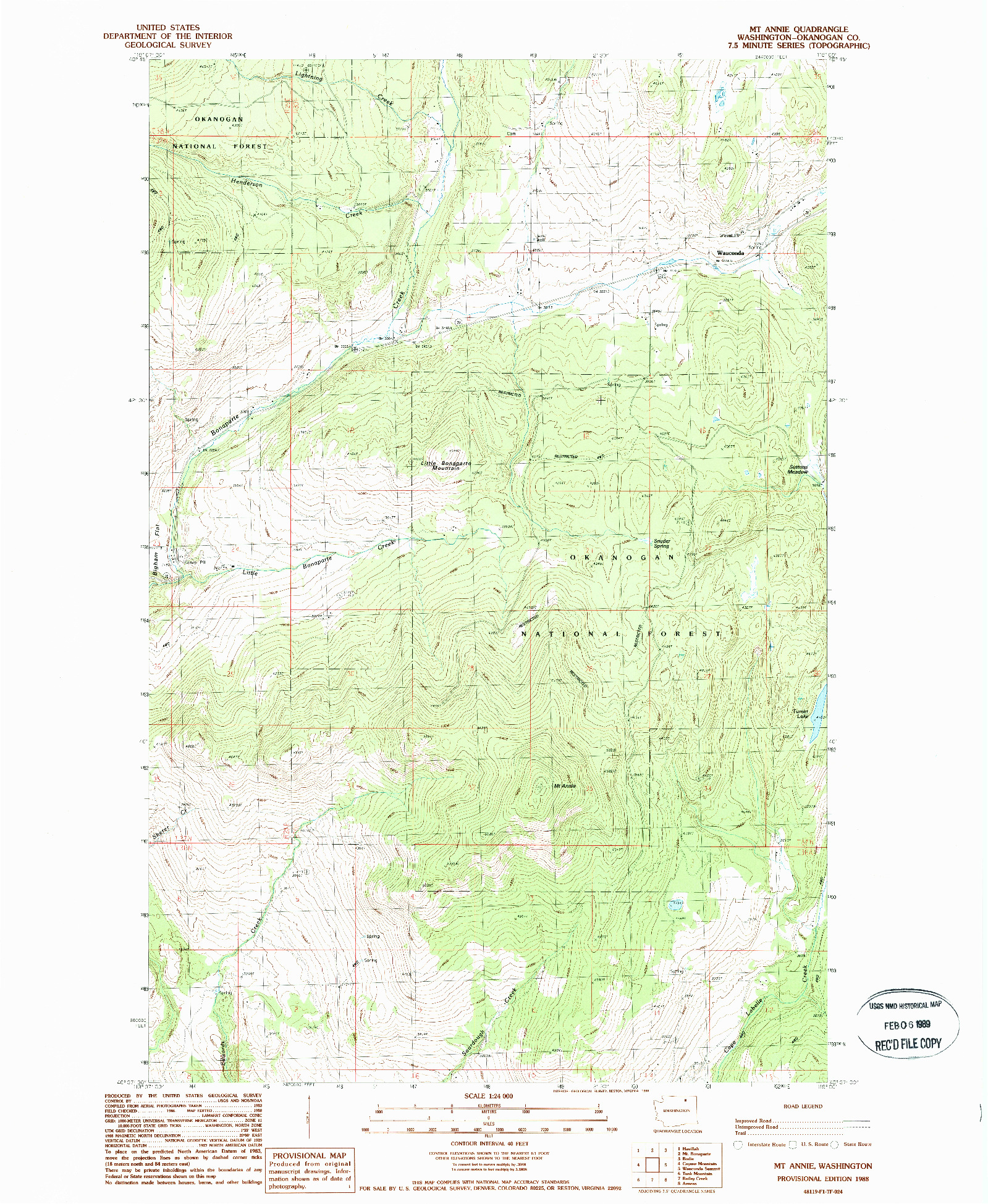 USGS 1:24000-SCALE QUADRANGLE FOR MT ANNIE, WA 1988