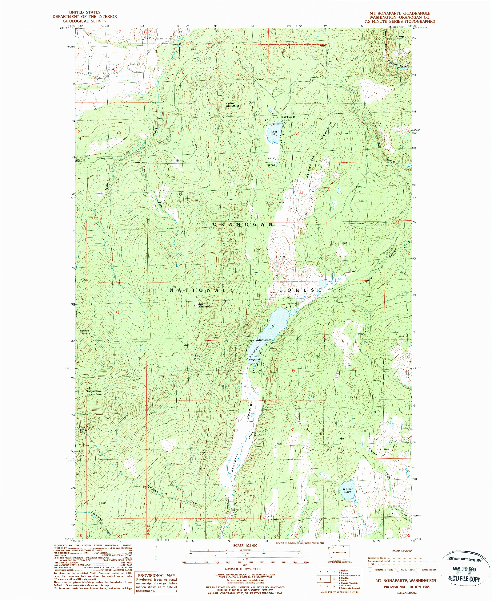 USGS 1:24000-SCALE QUADRANGLE FOR MT BONAPARTE, WA 1988
