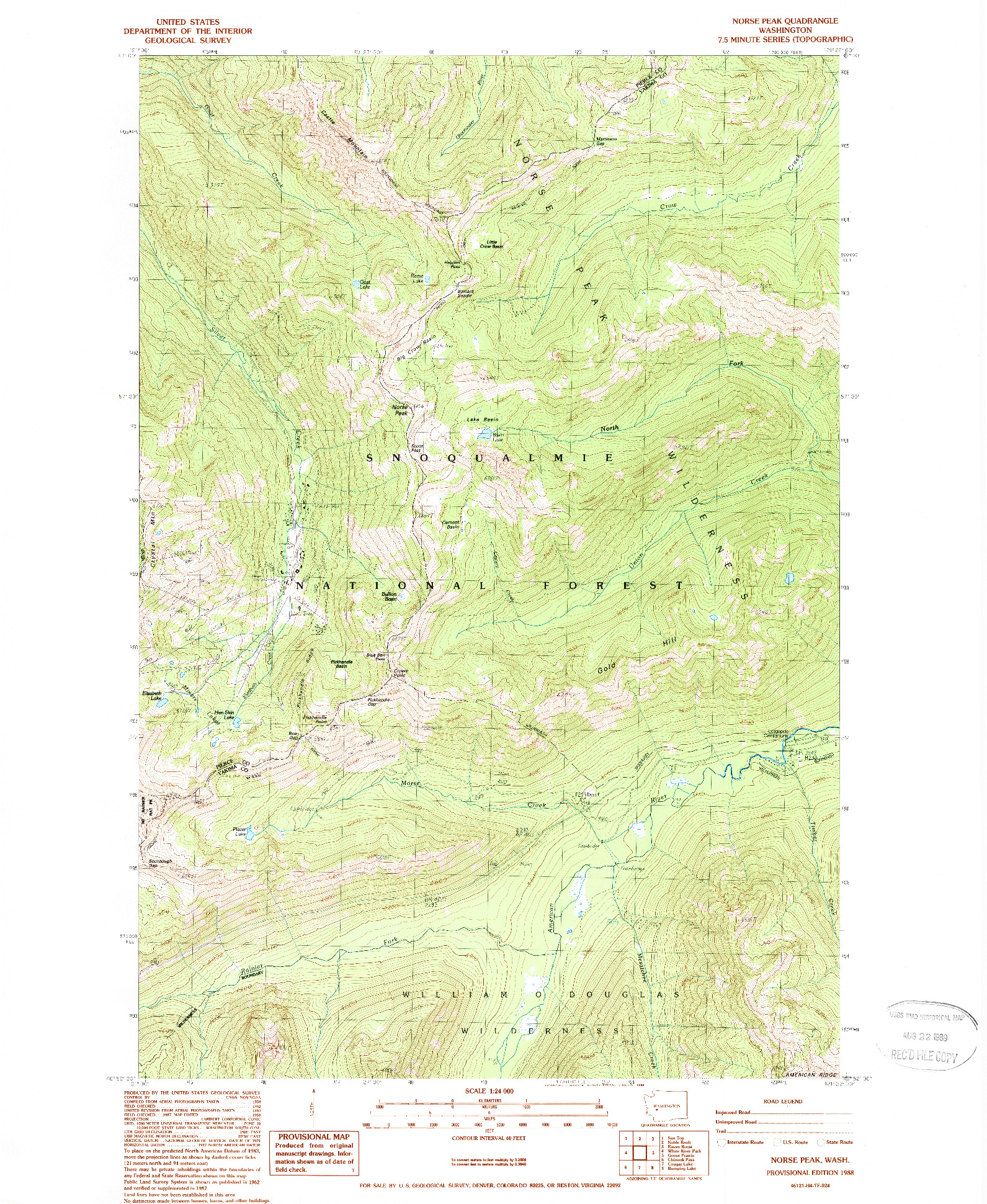 USGS 1:24000-SCALE QUADRANGLE FOR NORSE PEAK, WA 1988