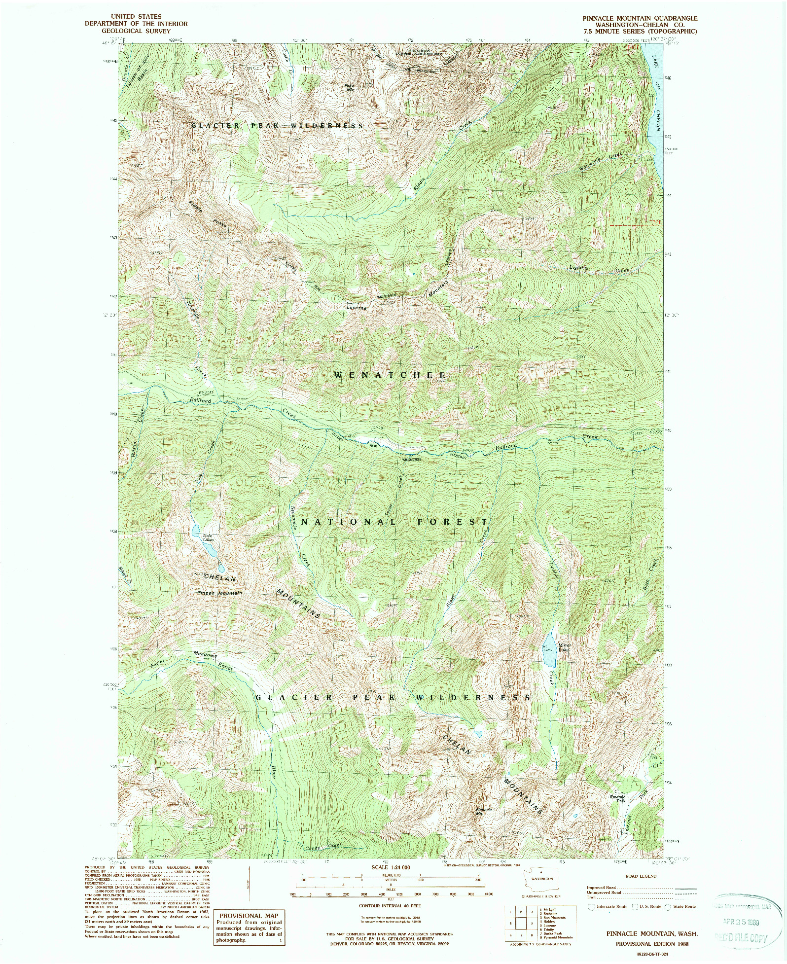 USGS 1:24000-SCALE QUADRANGLE FOR PINNACLE MOUNTAIN, WA 1988