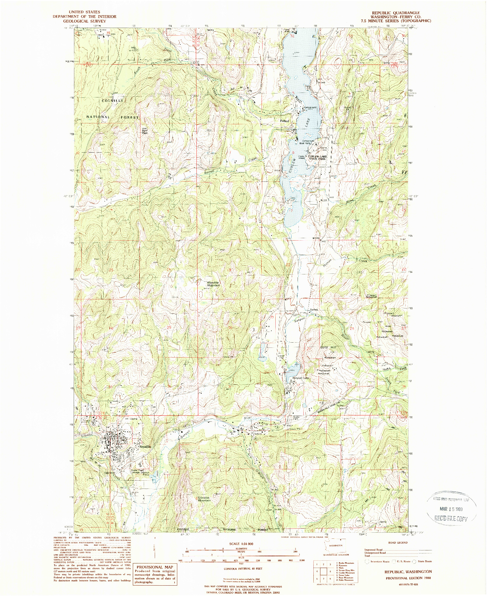 USGS 1:24000-SCALE QUADRANGLE FOR REPUBLIC, WA 1988