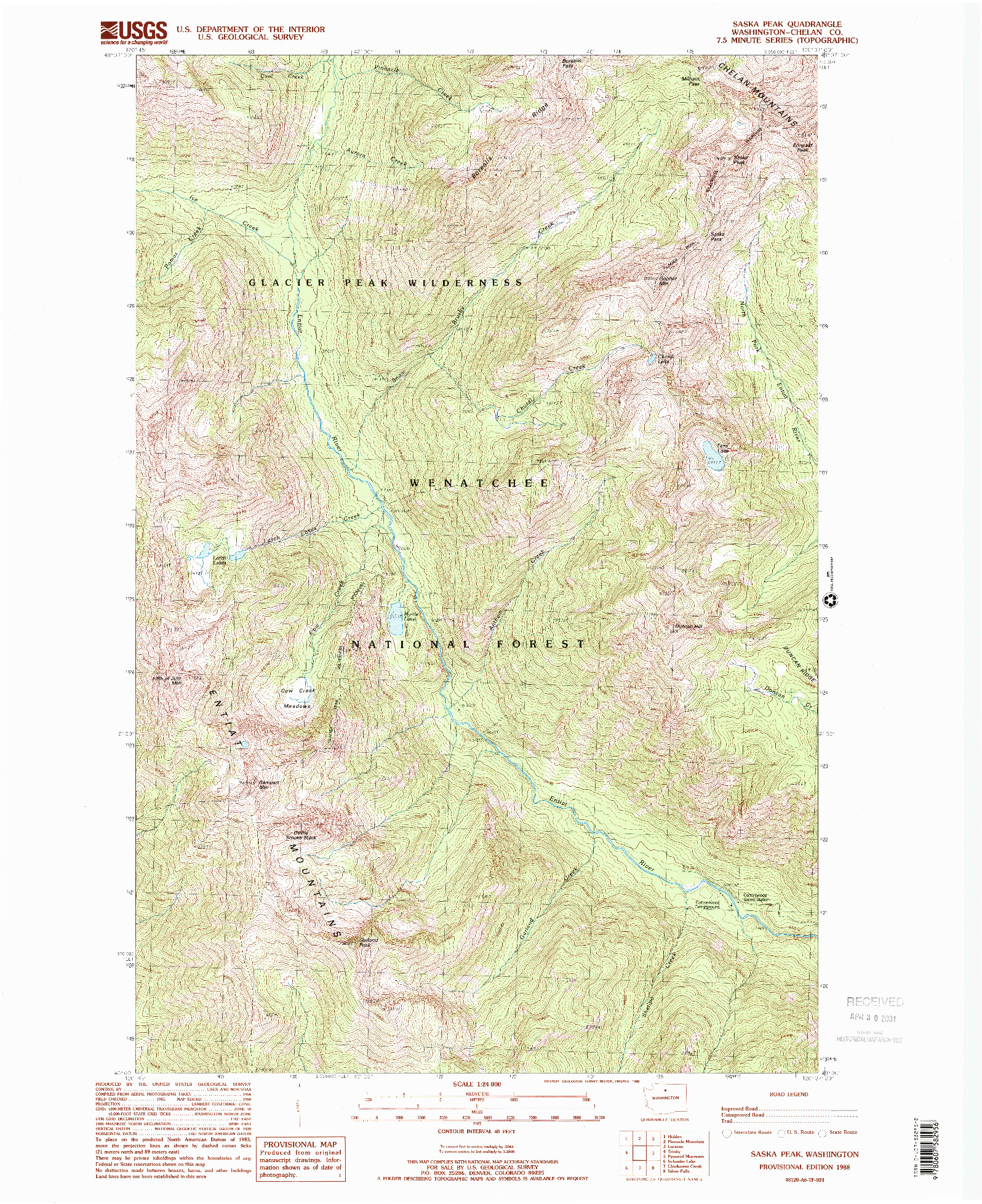 USGS 1:24000-SCALE QUADRANGLE FOR SASKA PEAK, WA 1988