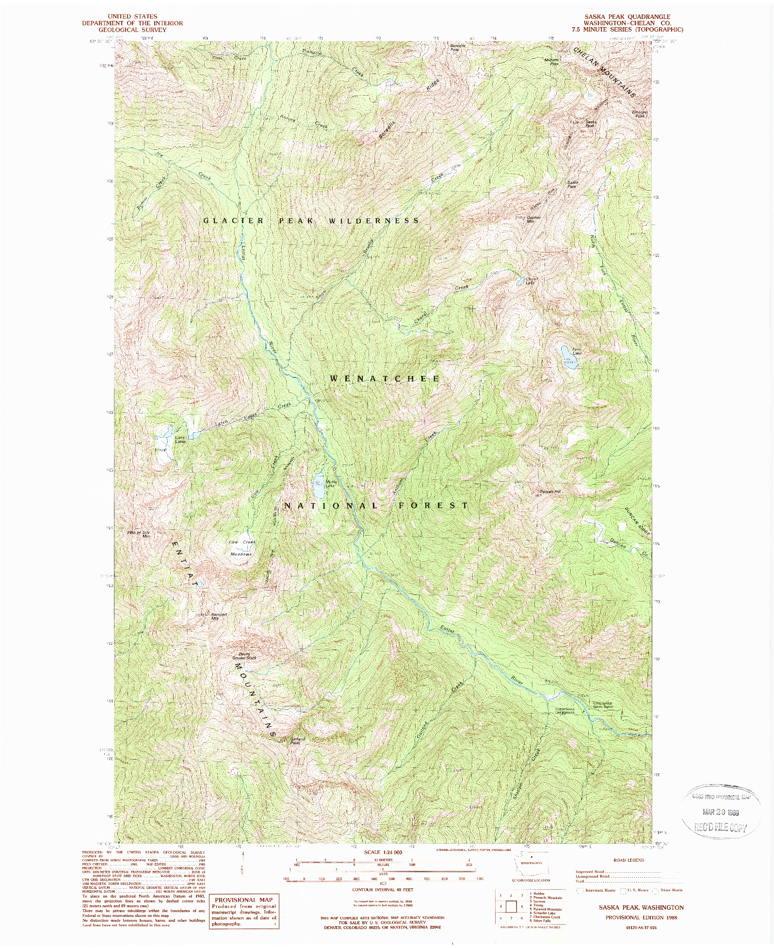 USGS 1:24000-SCALE QUADRANGLE FOR SASKA PEAK, WA 1988