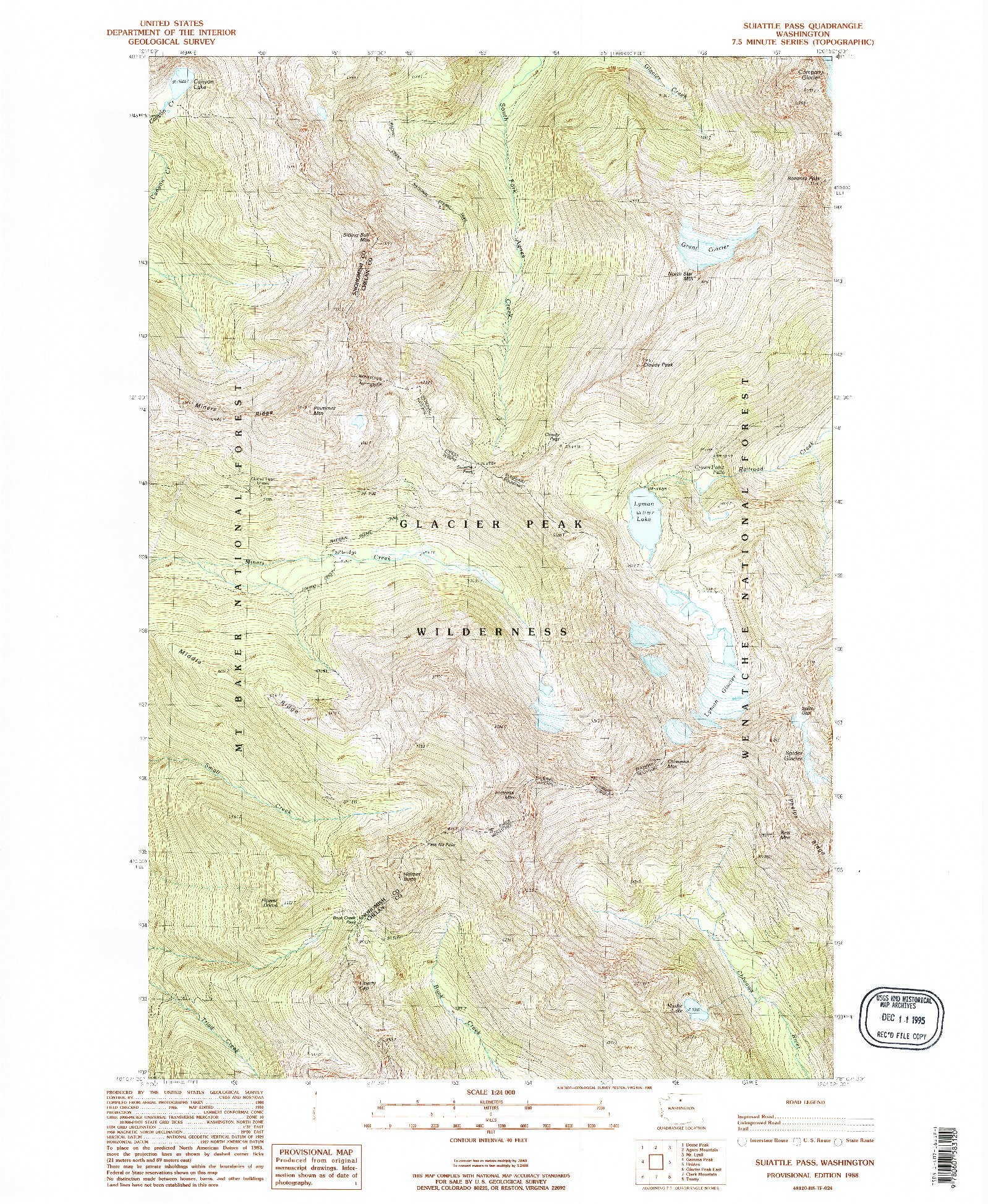 USGS 1:24000-SCALE QUADRANGLE FOR SUIATTLE PASS, WA 1988