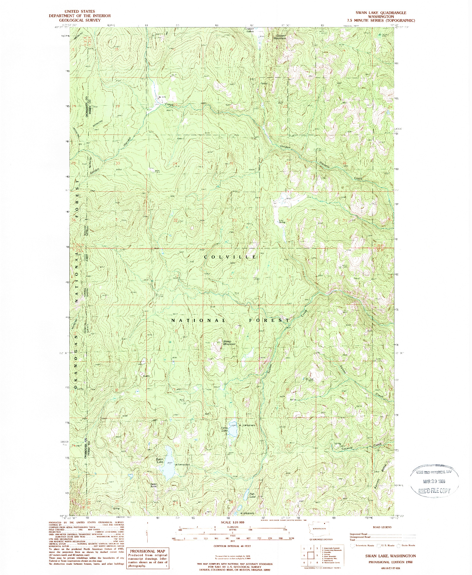 USGS 1:24000-SCALE QUADRANGLE FOR SWAN LAKE, WA 1988