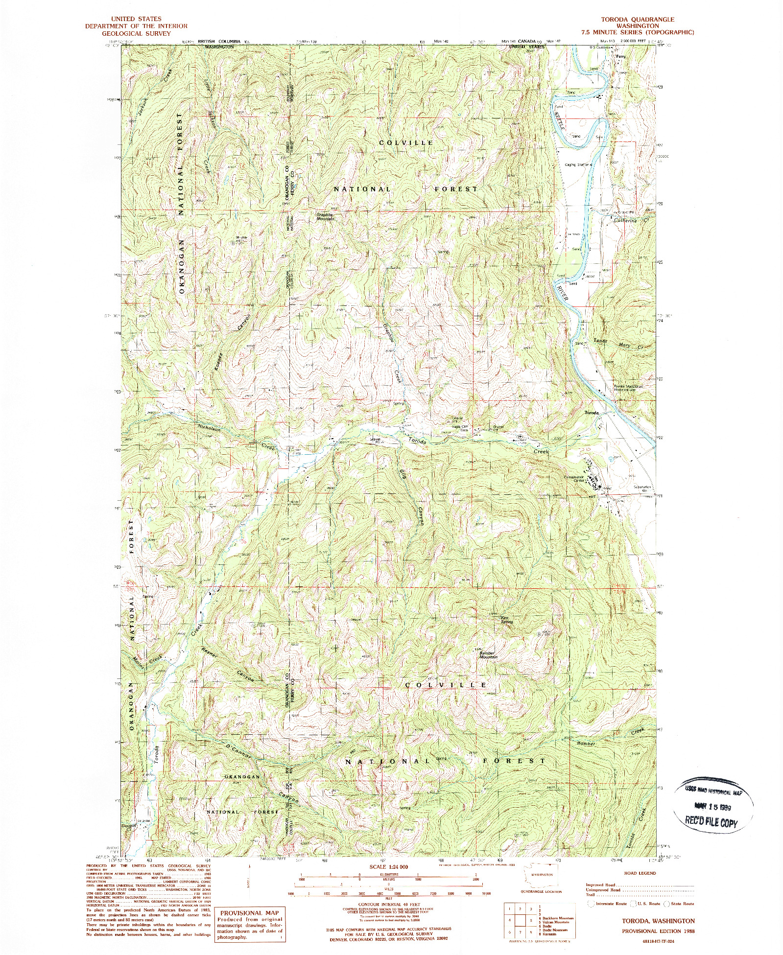 USGS 1:24000-SCALE QUADRANGLE FOR TORODA, WA 1988