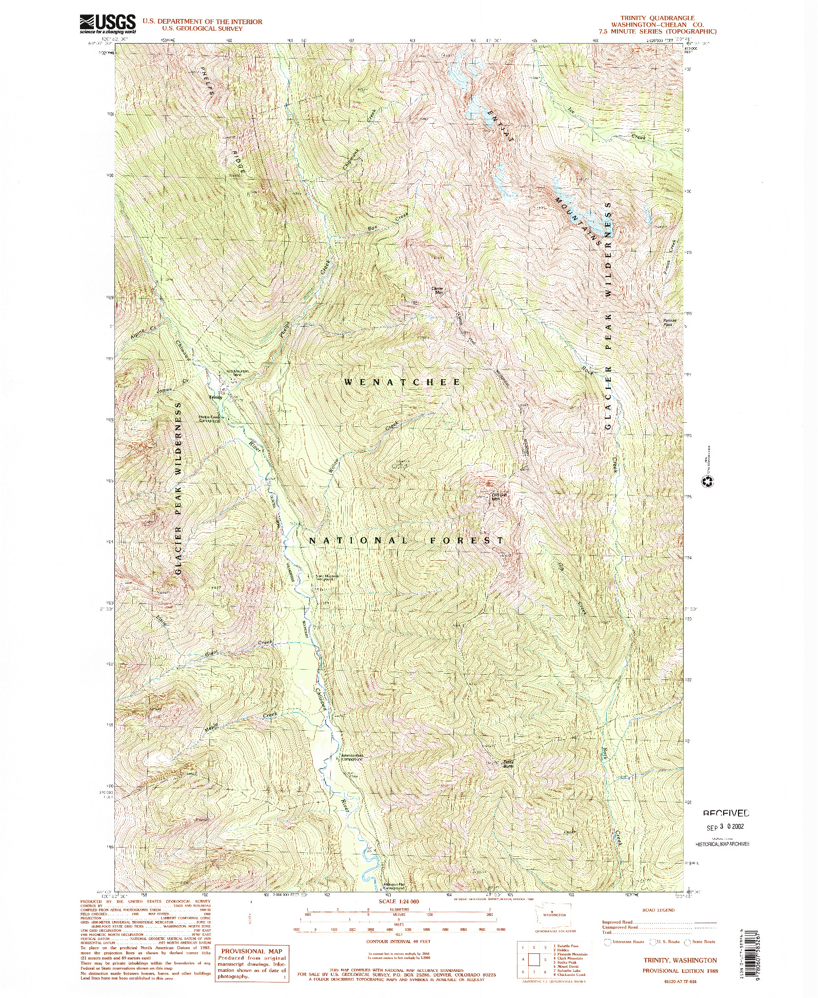 USGS 1:24000-SCALE QUADRANGLE FOR TRINITY, WA 1988