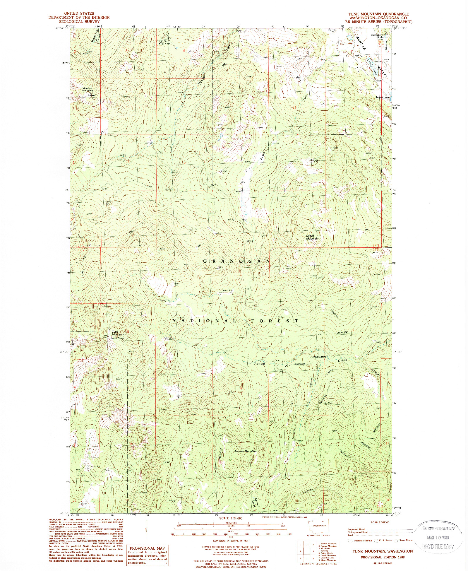 USGS 1:24000-SCALE QUADRANGLE FOR TUNK MOUNTAIN, WA 1988