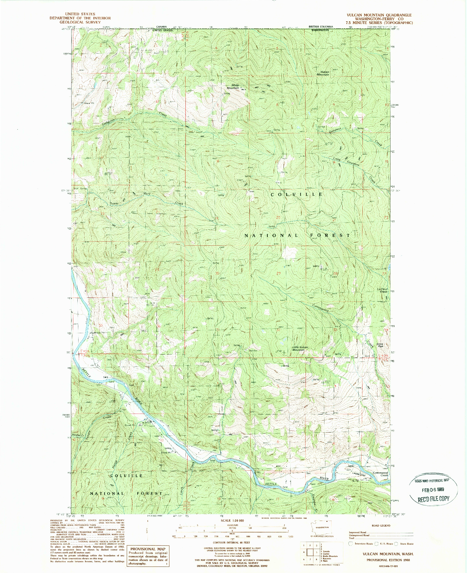 USGS 1:24000-SCALE QUADRANGLE FOR VULCAN MOUNTAIN, WA 1988