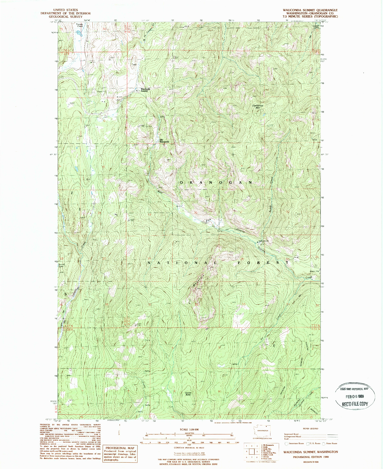 USGS 1:24000-SCALE QUADRANGLE FOR WAUCONDA SUMMIT, WA 1988