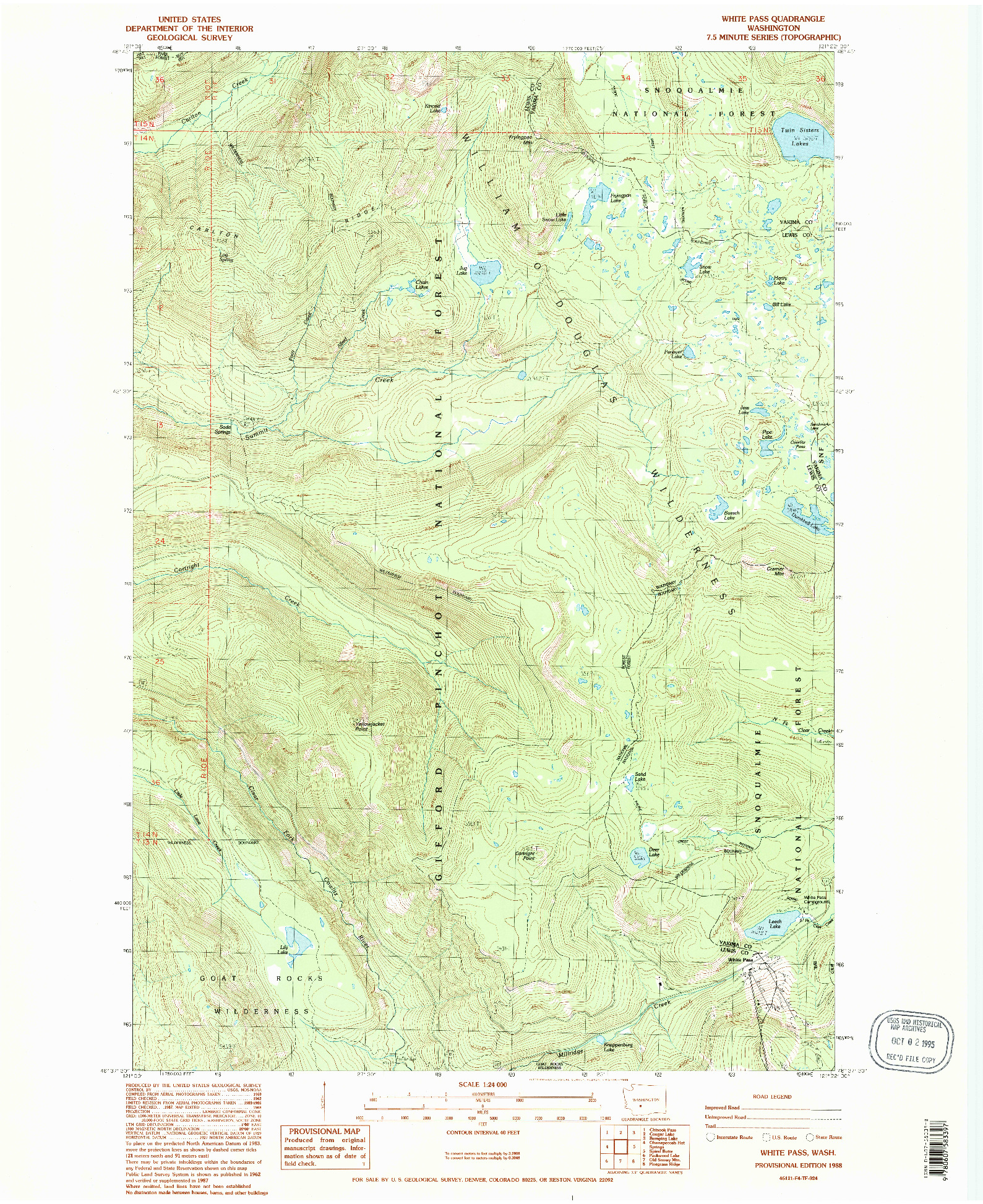 USGS 1:24000-SCALE QUADRANGLE FOR WHITE PASS, WA 1988