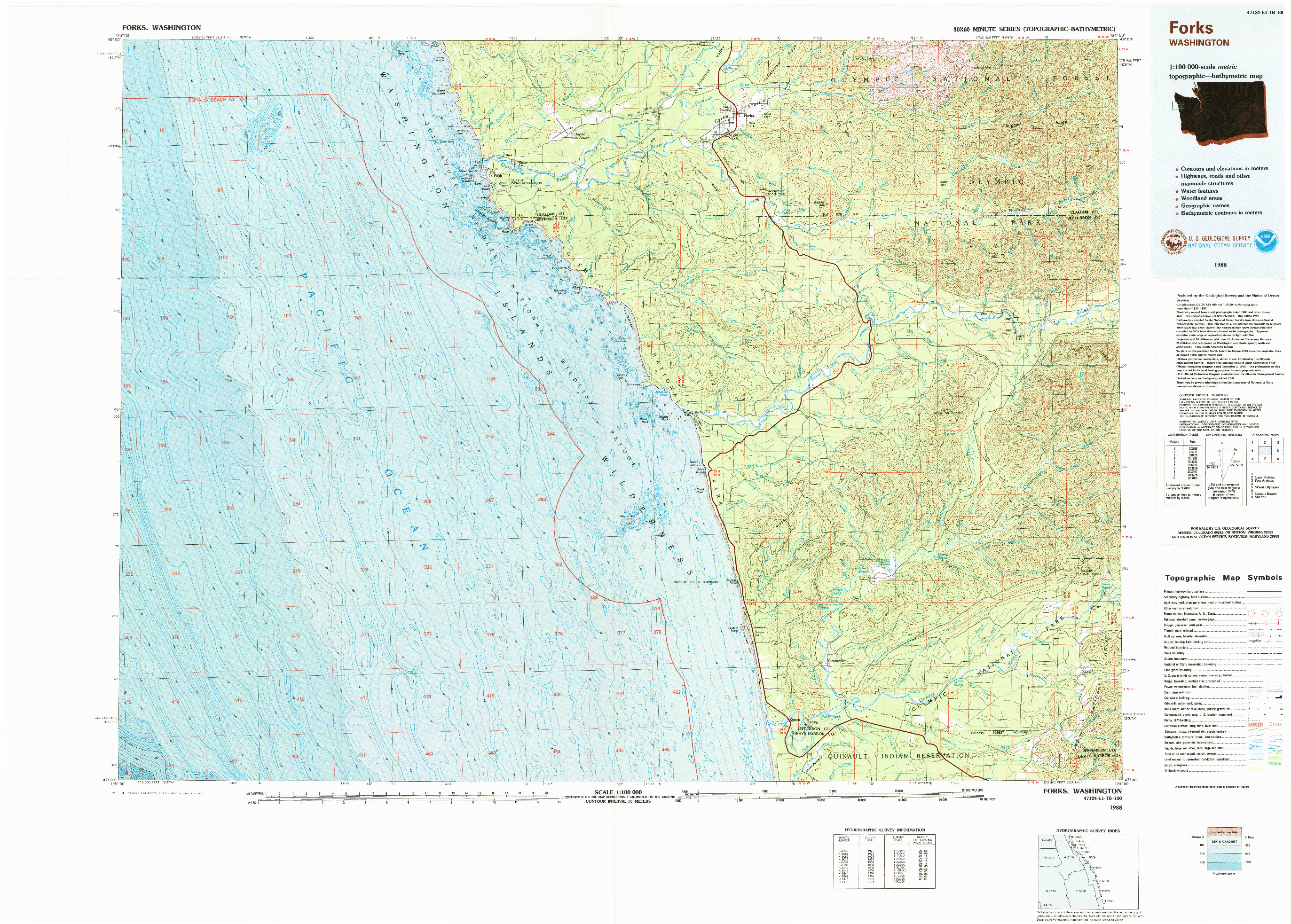 USGS 1:100000-SCALE QUADRANGLE FOR FORKS, WA 1988