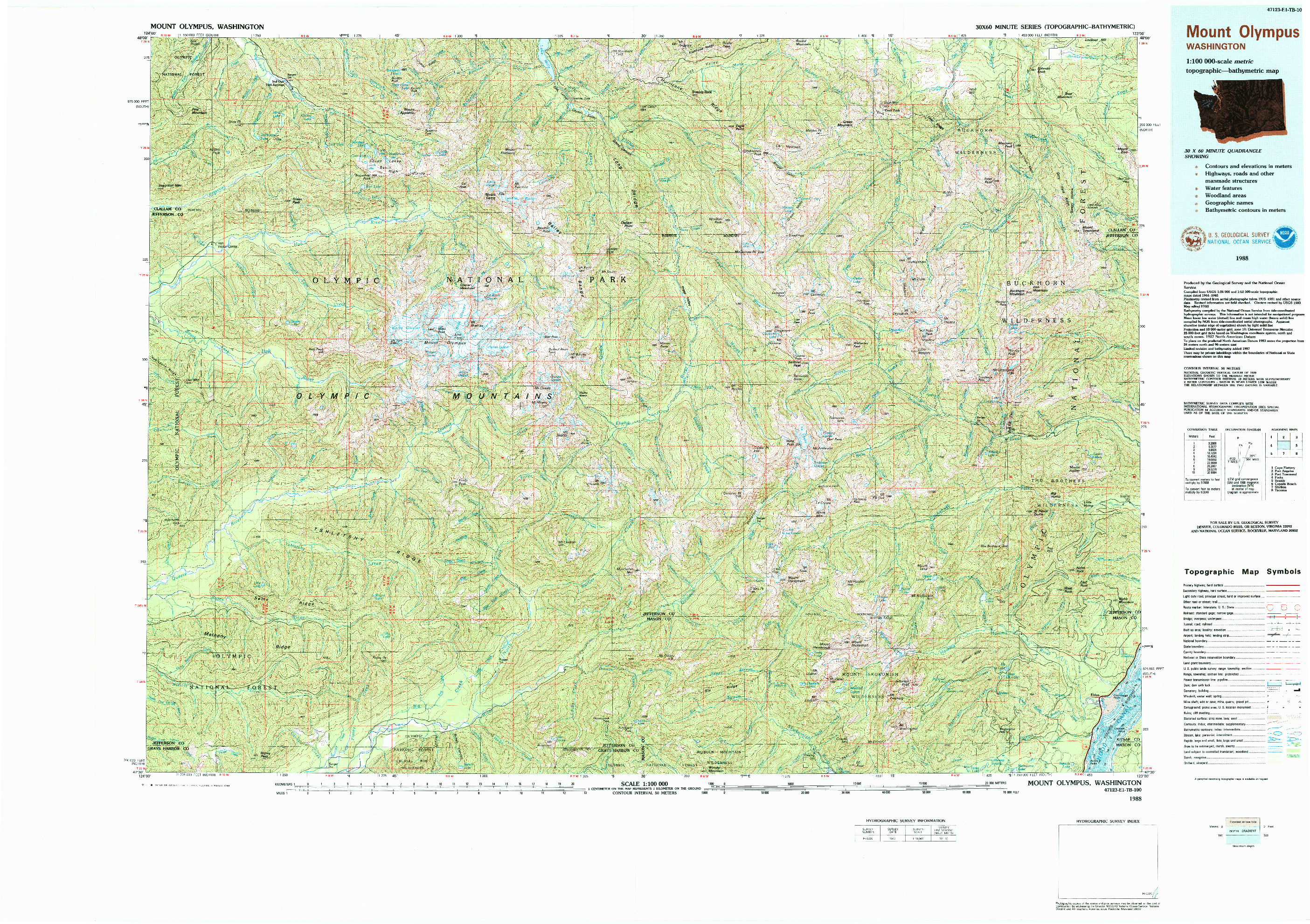 USGS 1:100000-SCALE QUADRANGLE FOR MOUNT OLYMPUS, WA 1988