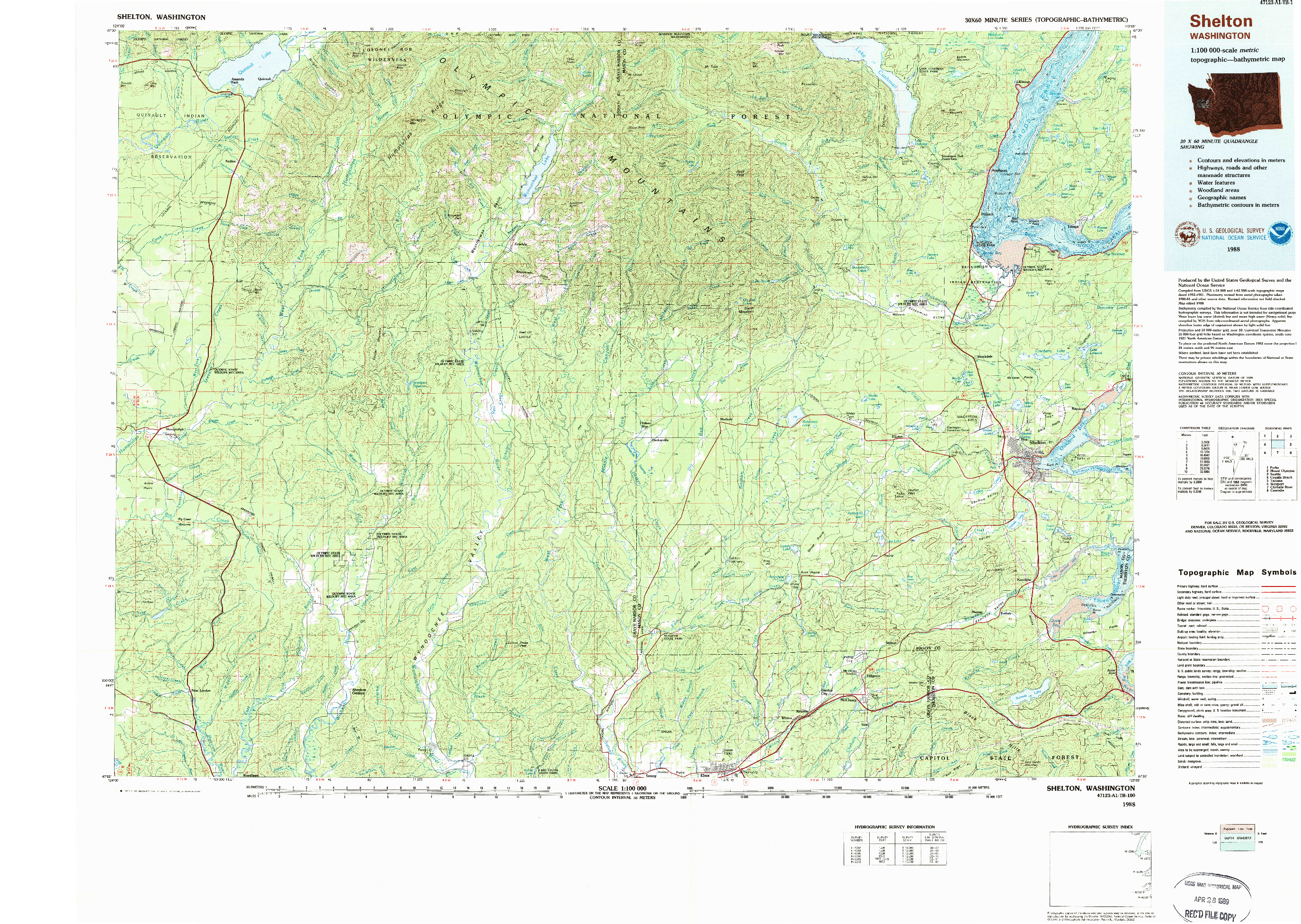 USGS 1:100000-SCALE QUADRANGLE FOR SHELTON, WA 1988