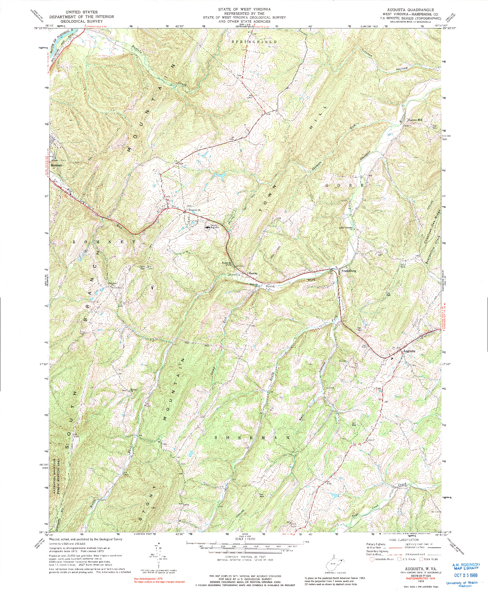 USGS 1:24000-SCALE QUADRANGLE FOR AUGUSTA, WV 1973