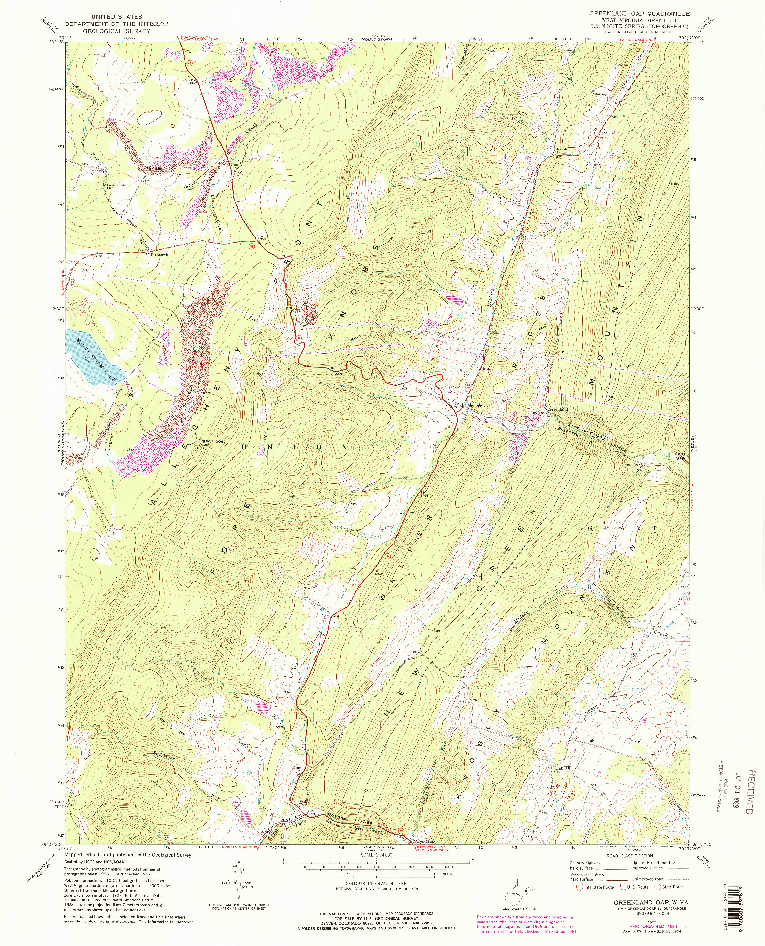USGS 1:24000-SCALE QUADRANGLE FOR GREENLAND GAP, WV 1967