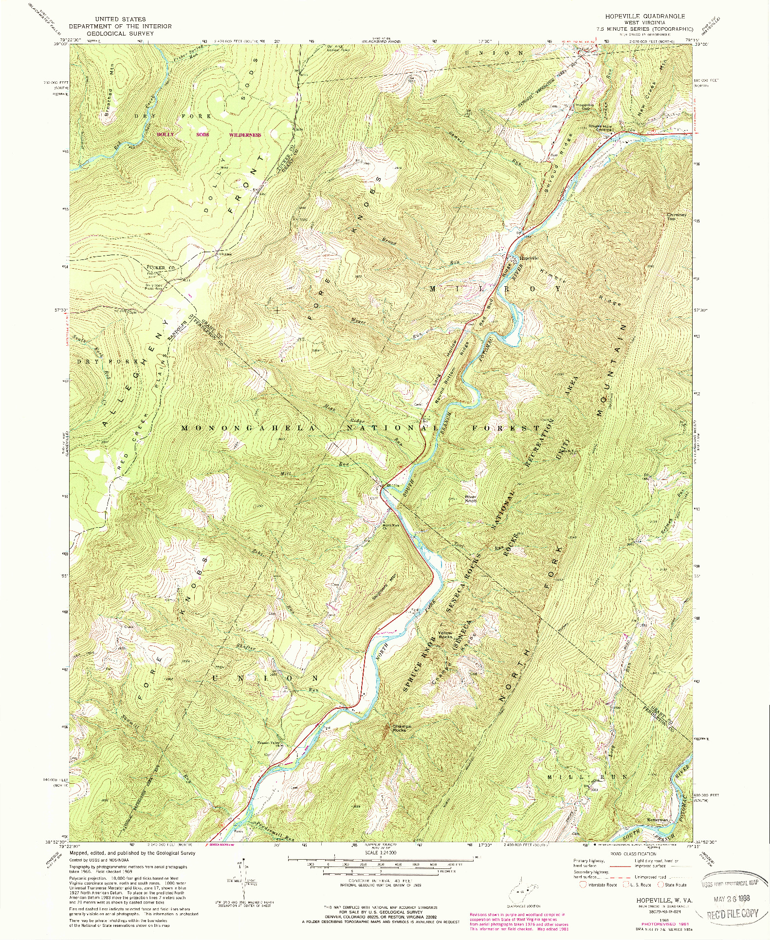 USGS 1:24000-SCALE QUADRANGLE FOR HOPEVILLE, WV 1969