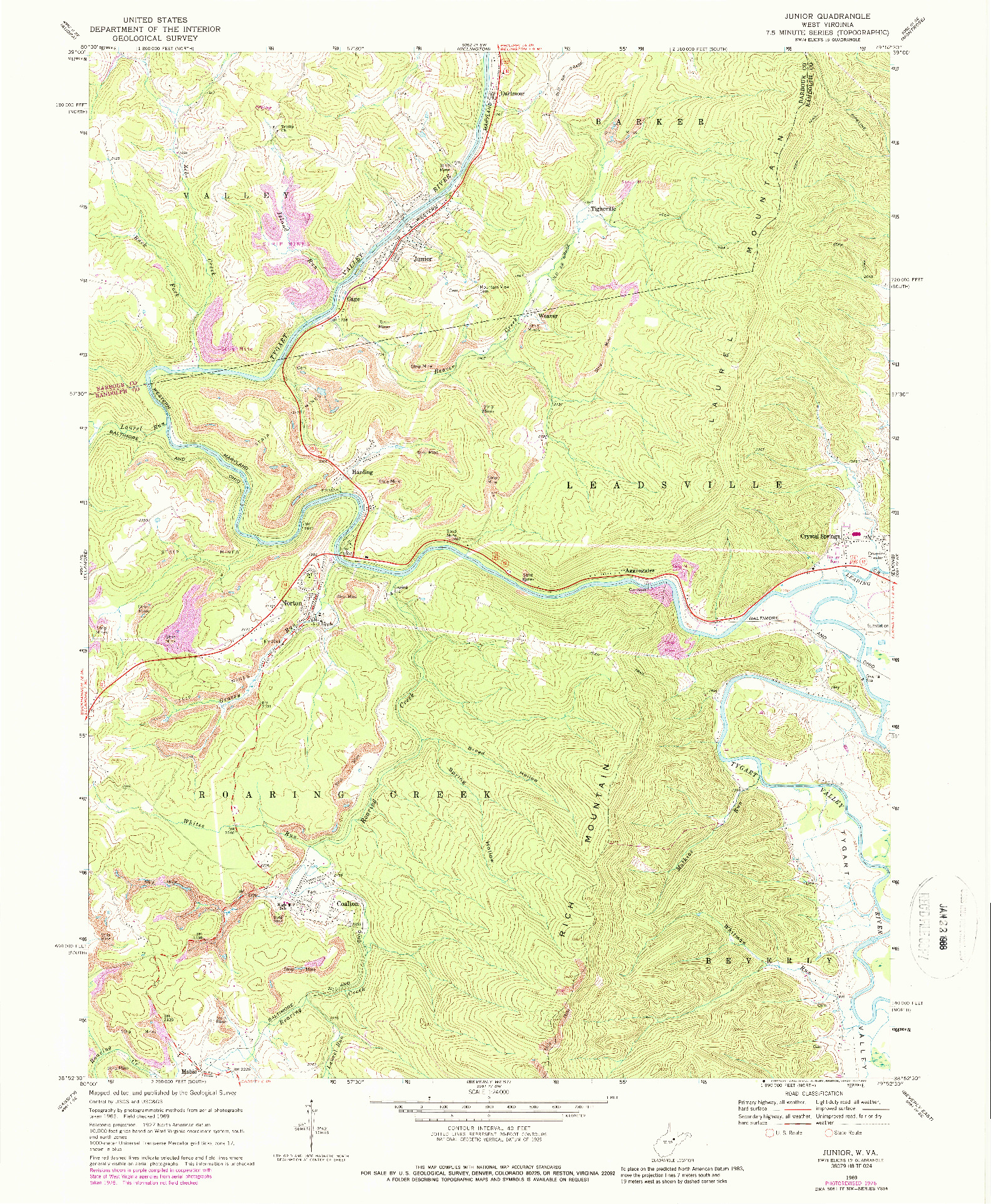 USGS 1:24000-SCALE QUADRANGLE FOR JUNIOR, WV 1969